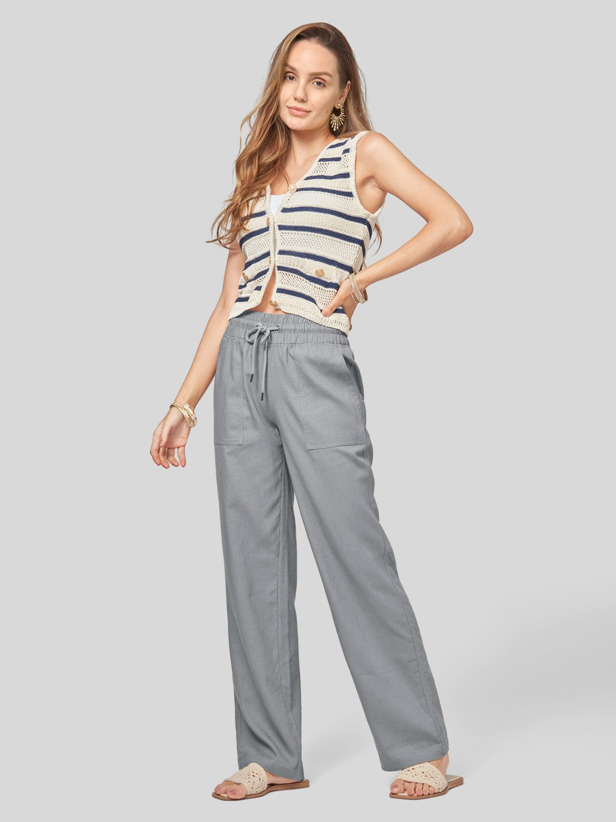 Women's Cotton Linen Easy Wide-Leg Pants