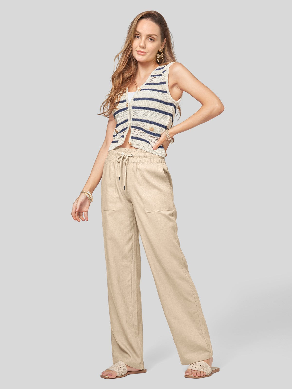 Women's Cotton Linen Easy Wide-Leg Pants