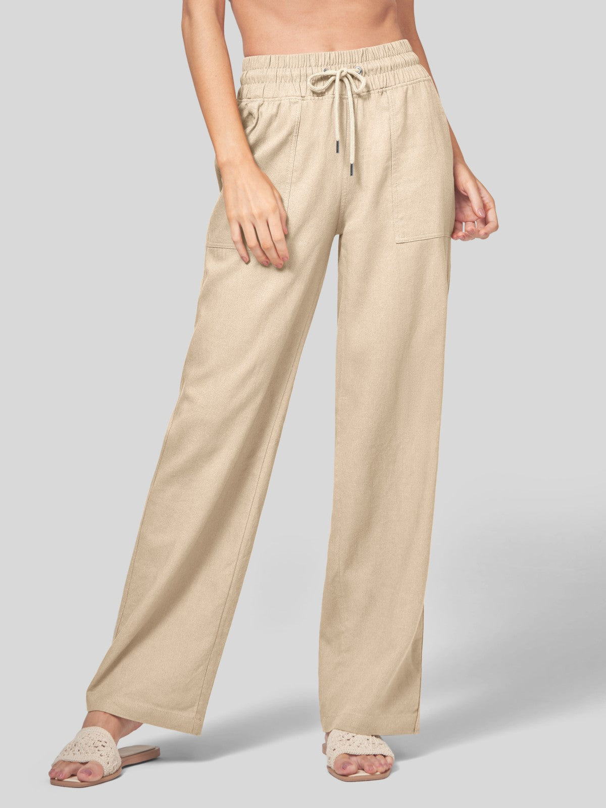 Women's Cotton Linen Easy Wide-Leg Pants