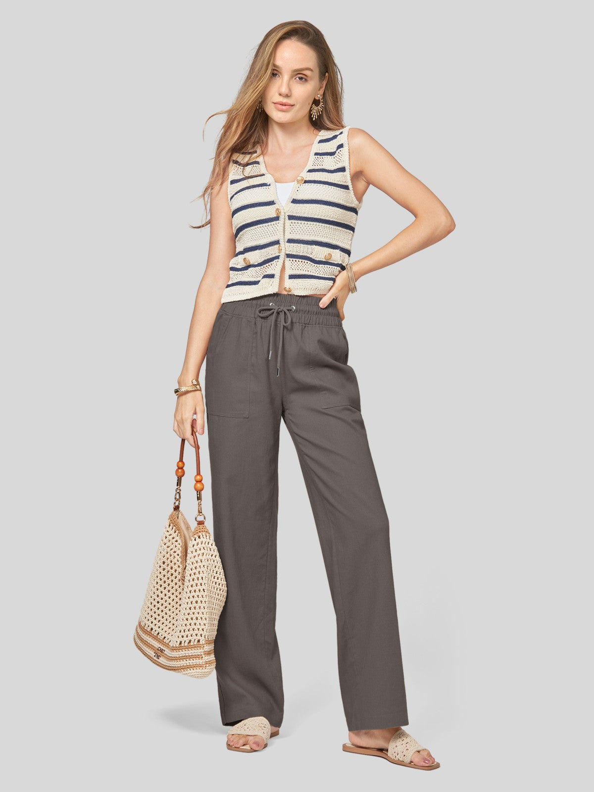 Women's Cotton Linen Easy Wide-Leg Pants