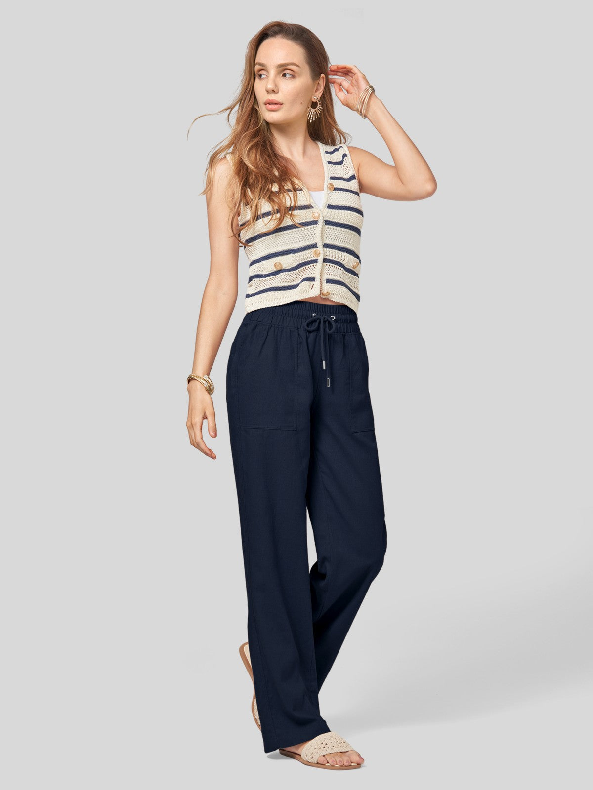 Women's Cotton Linen Easy Wide-Leg Pants