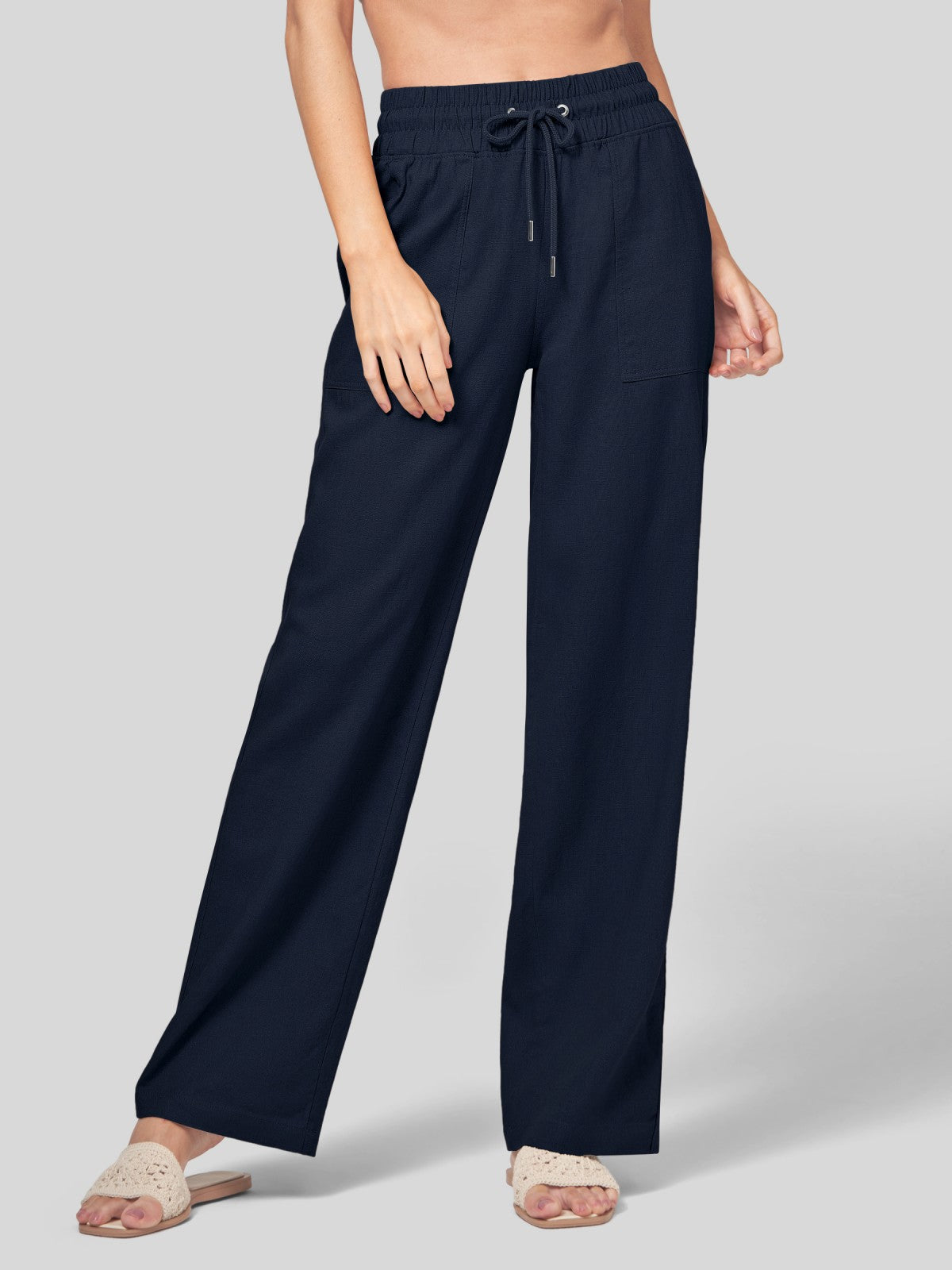 Women's Cotton Linen Easy Wide-Leg Pants