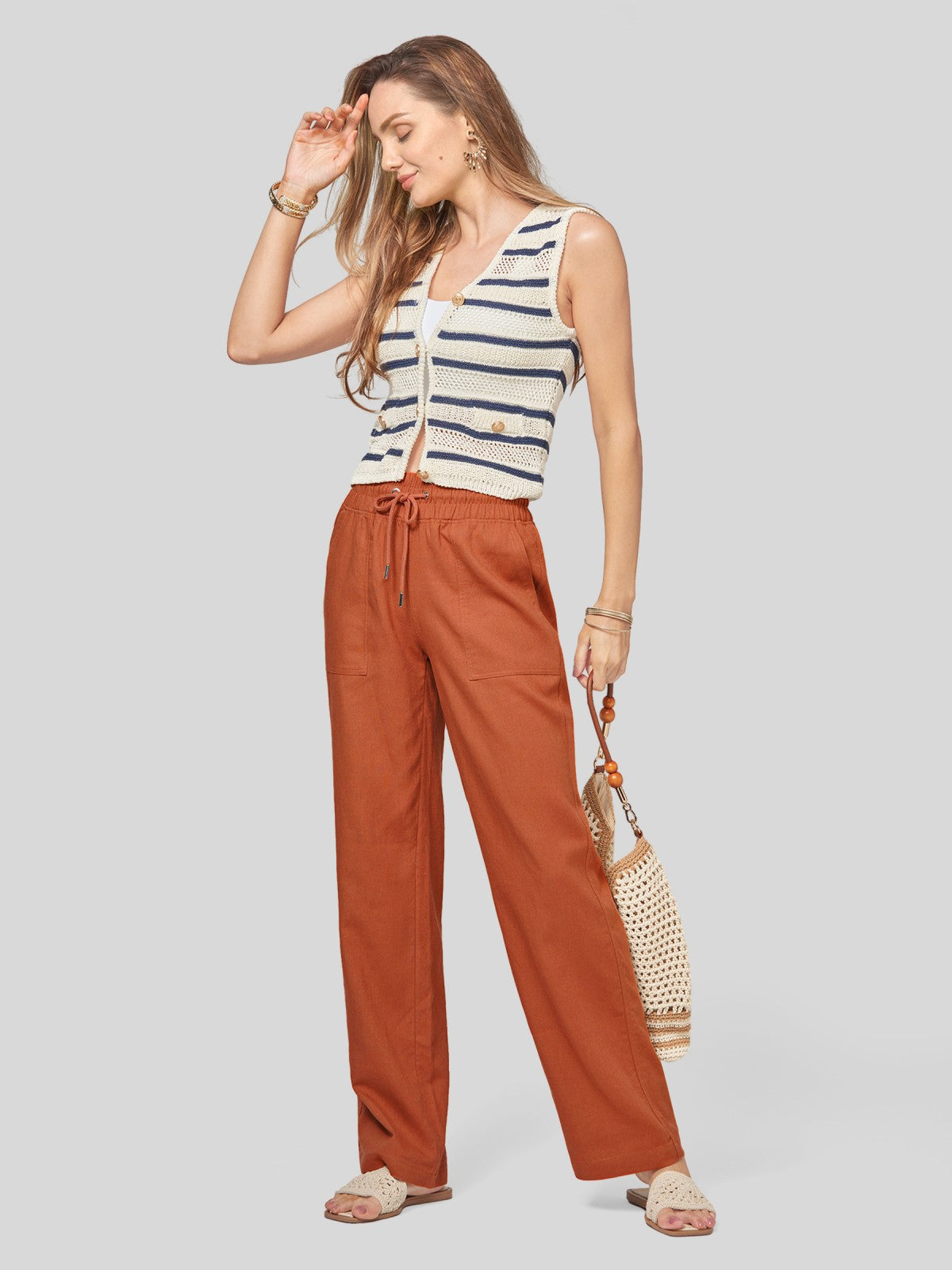 Women's Cotton Linen Easy Wide-Leg Pants