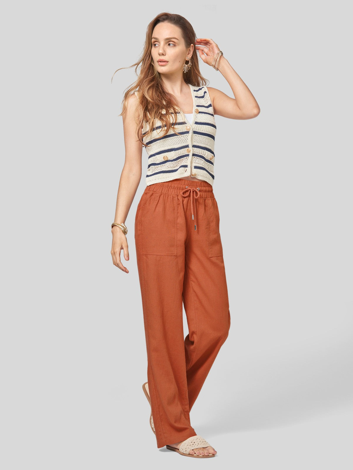 Women's Cotton Linen Easy Wide-Leg Pants