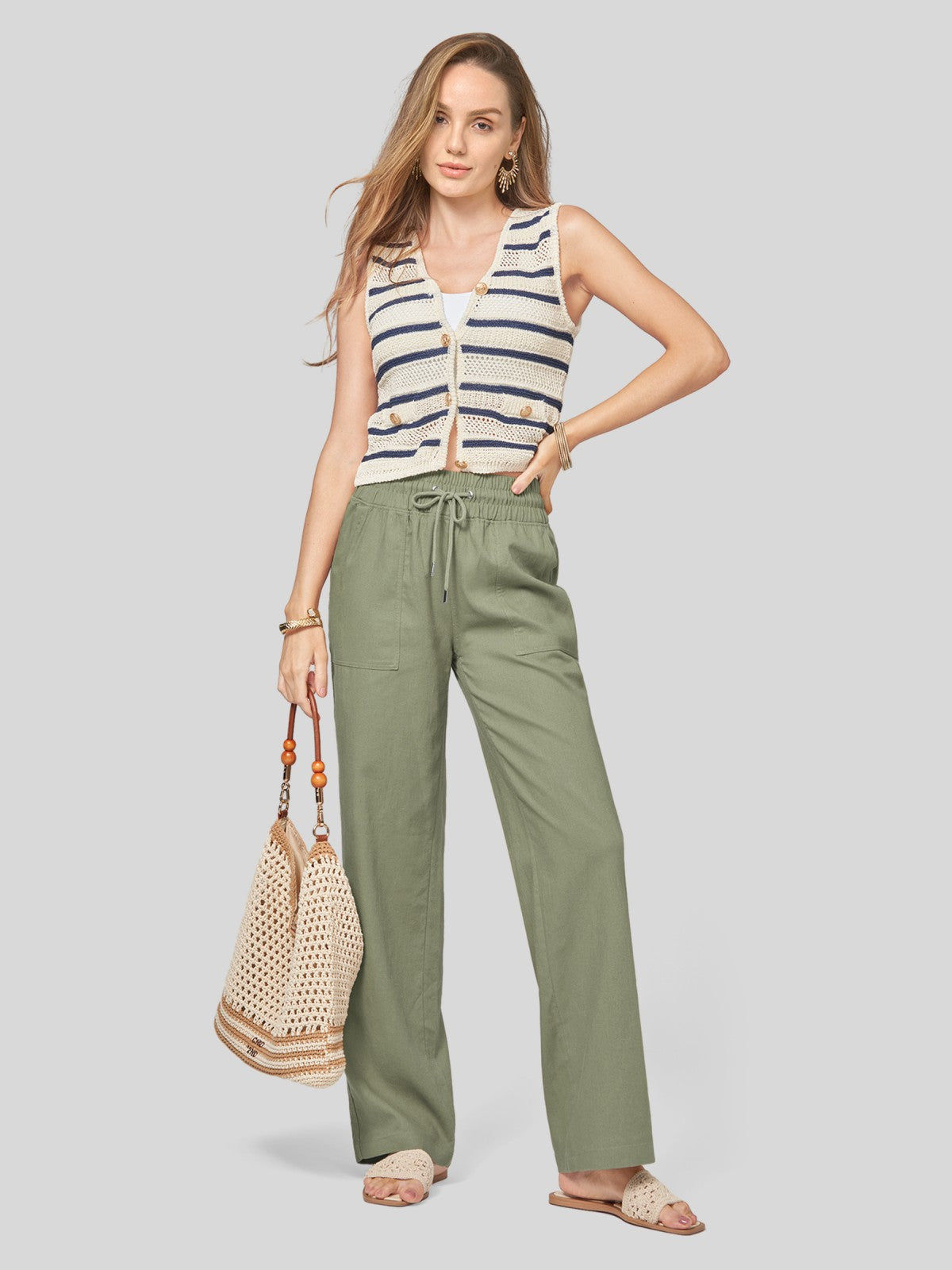 Women's Cotton Linen Easy Wide-Leg Pants