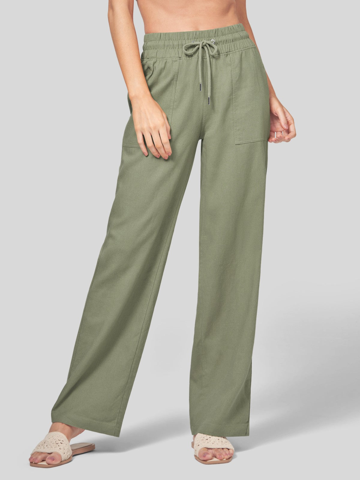 Women's Cotton Linen Easy Wide-Leg Pants