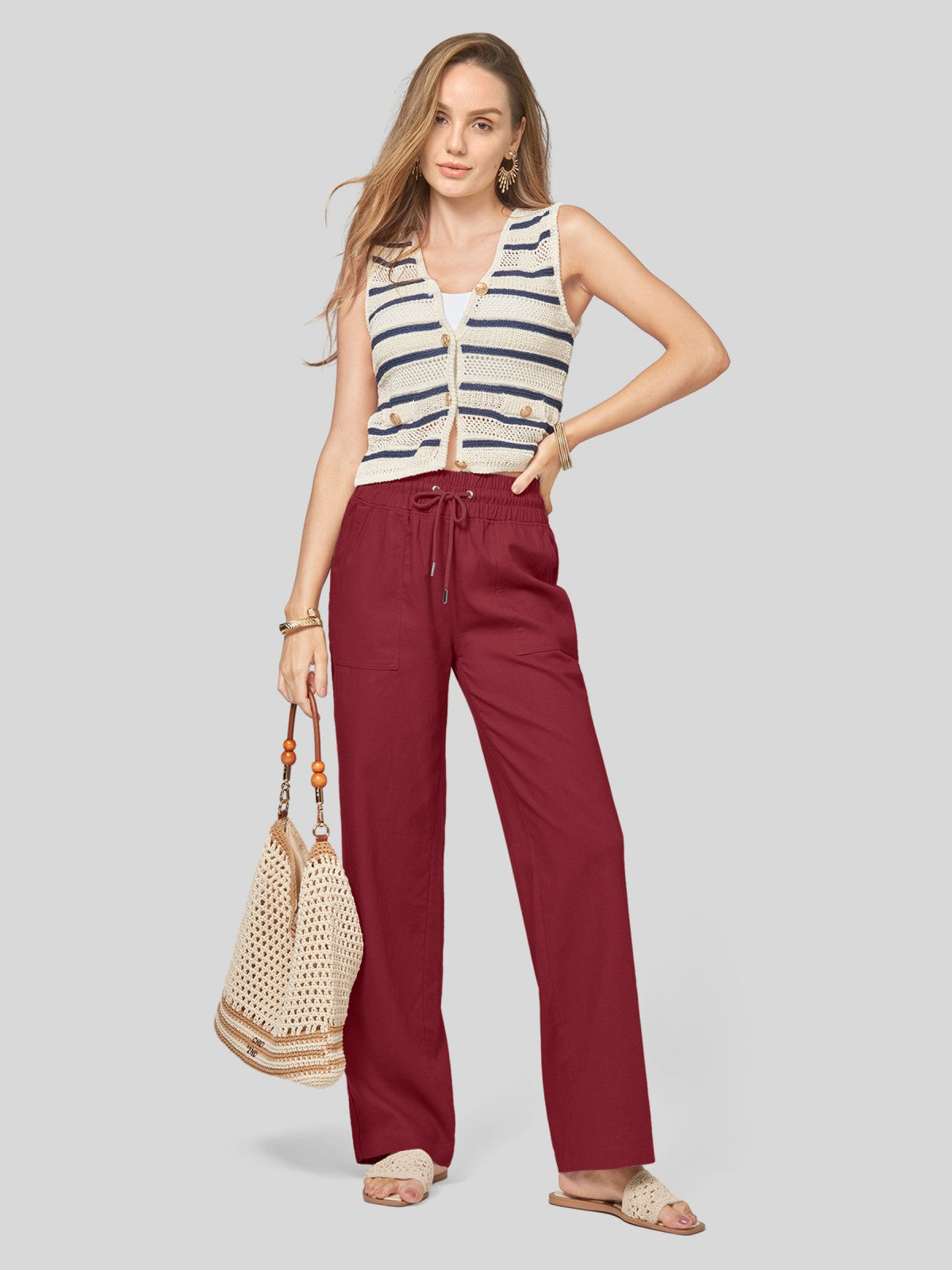 Women's Cotton Linen Easy Wide-Leg Pants