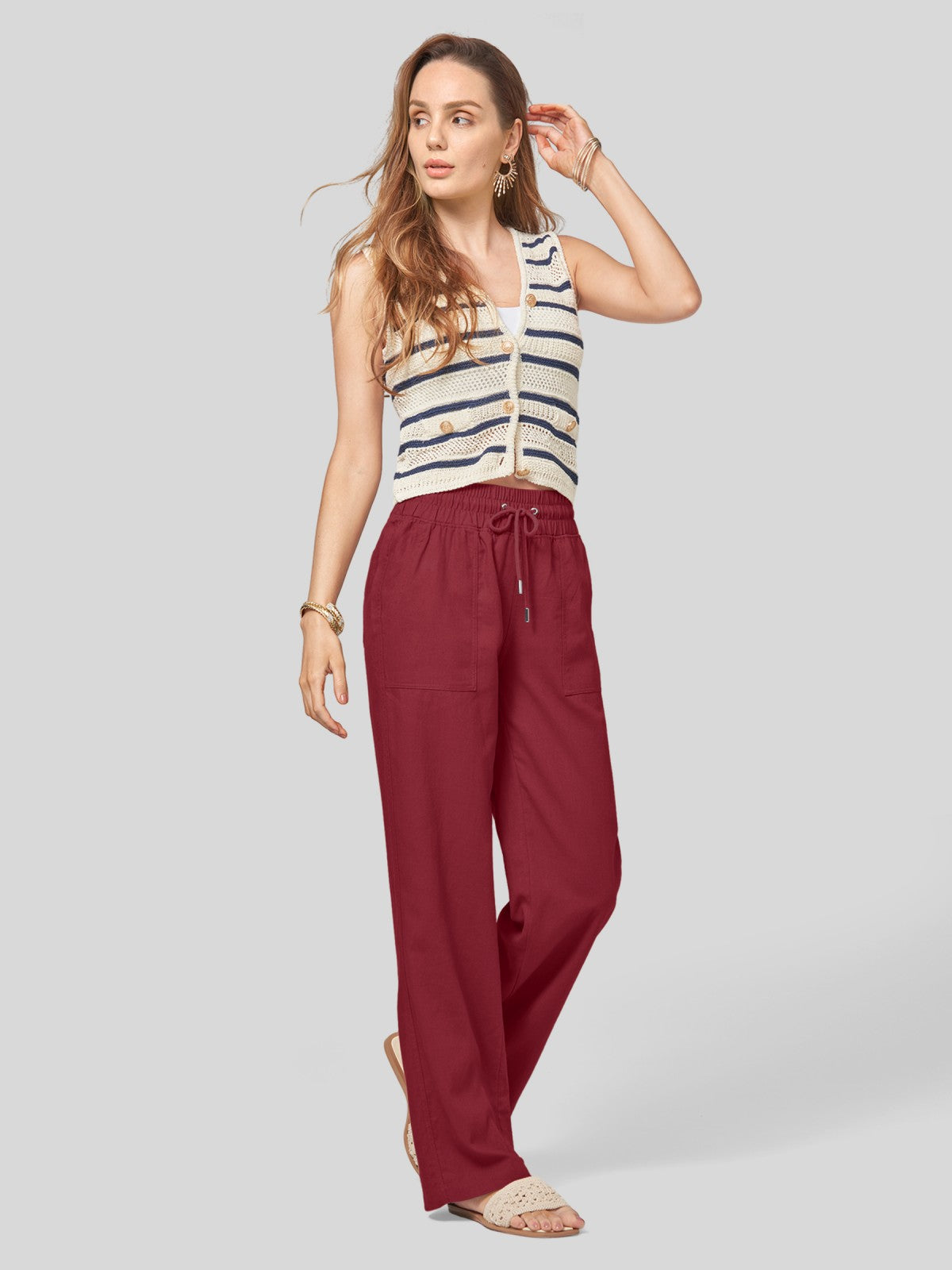 Women's Cotton Linen Easy Wide-Leg Pants