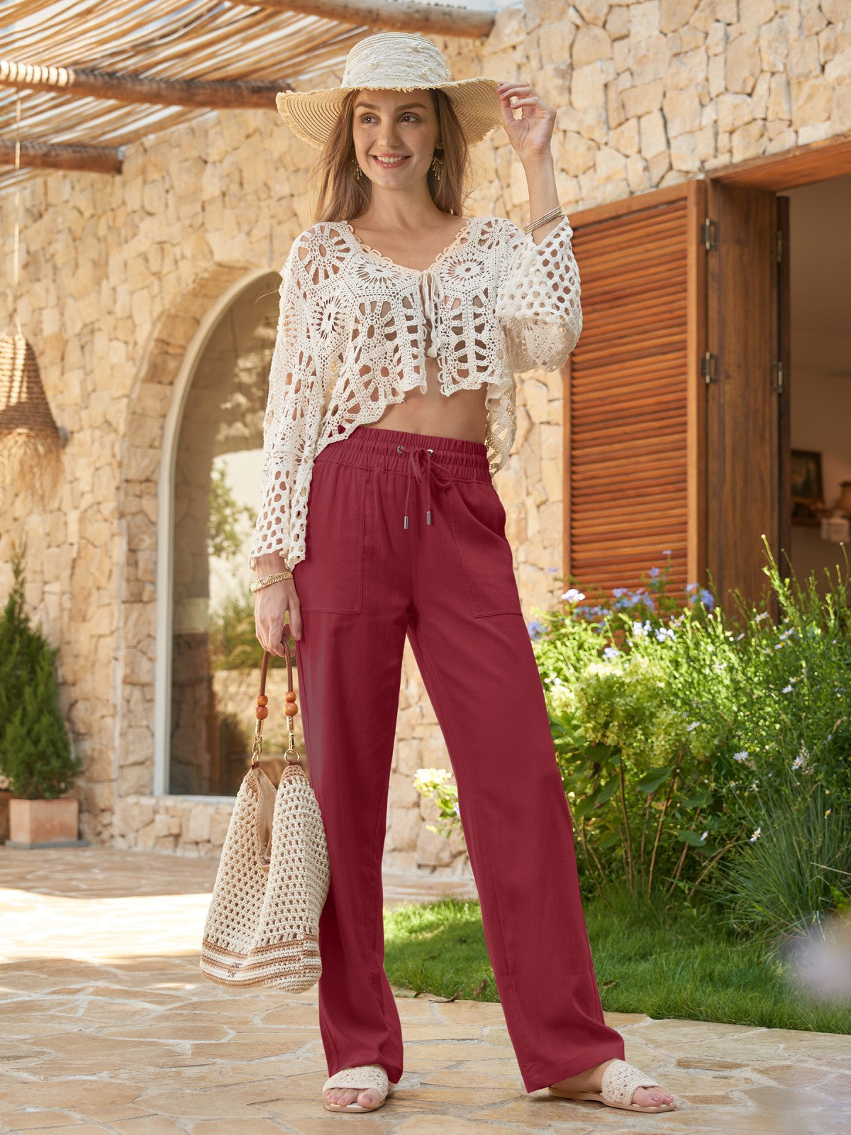 Women's Cotton Linen Easy Wide-Leg Pants