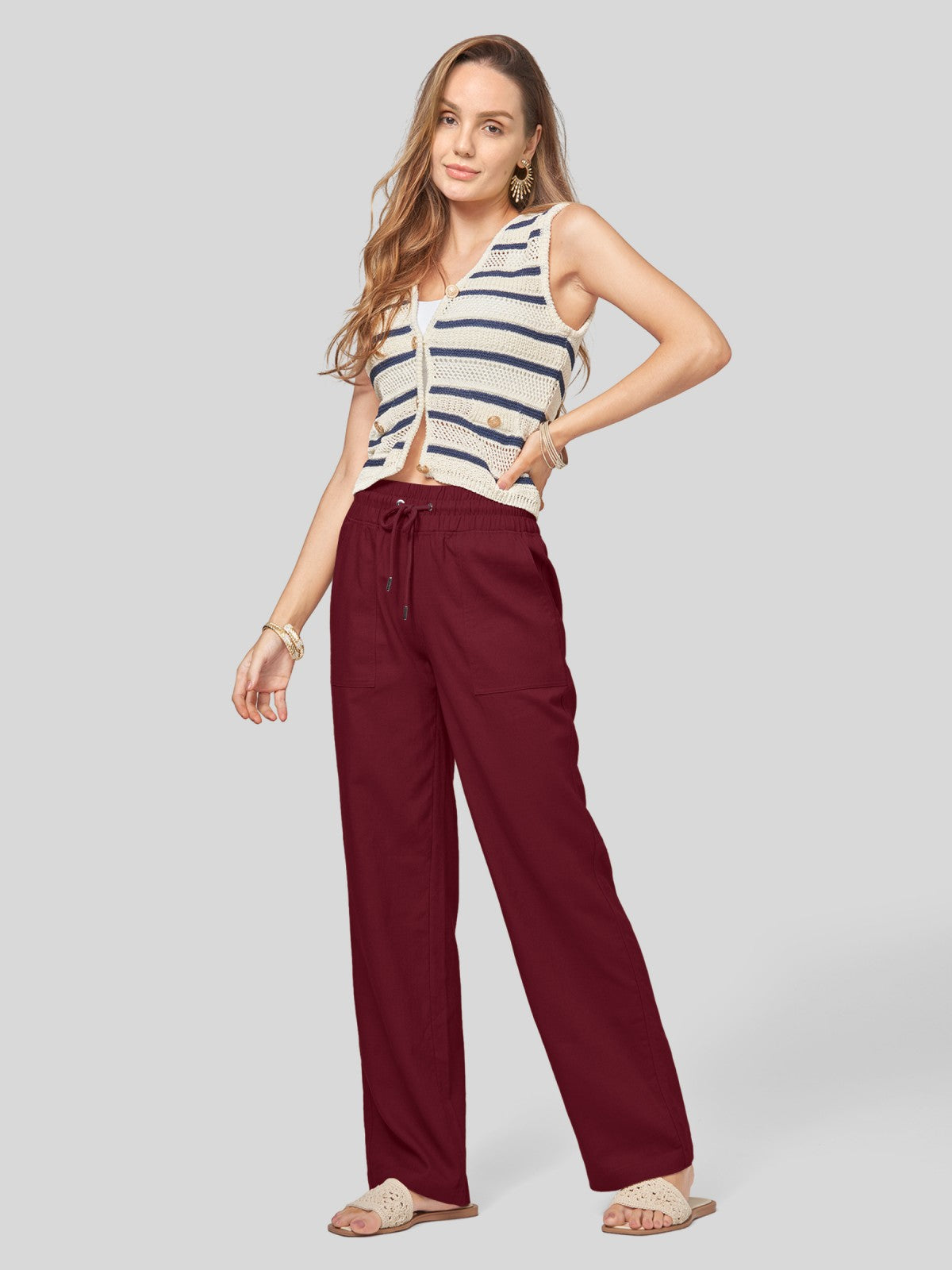Women's Cotton Linen Easy Wide-Leg Pants