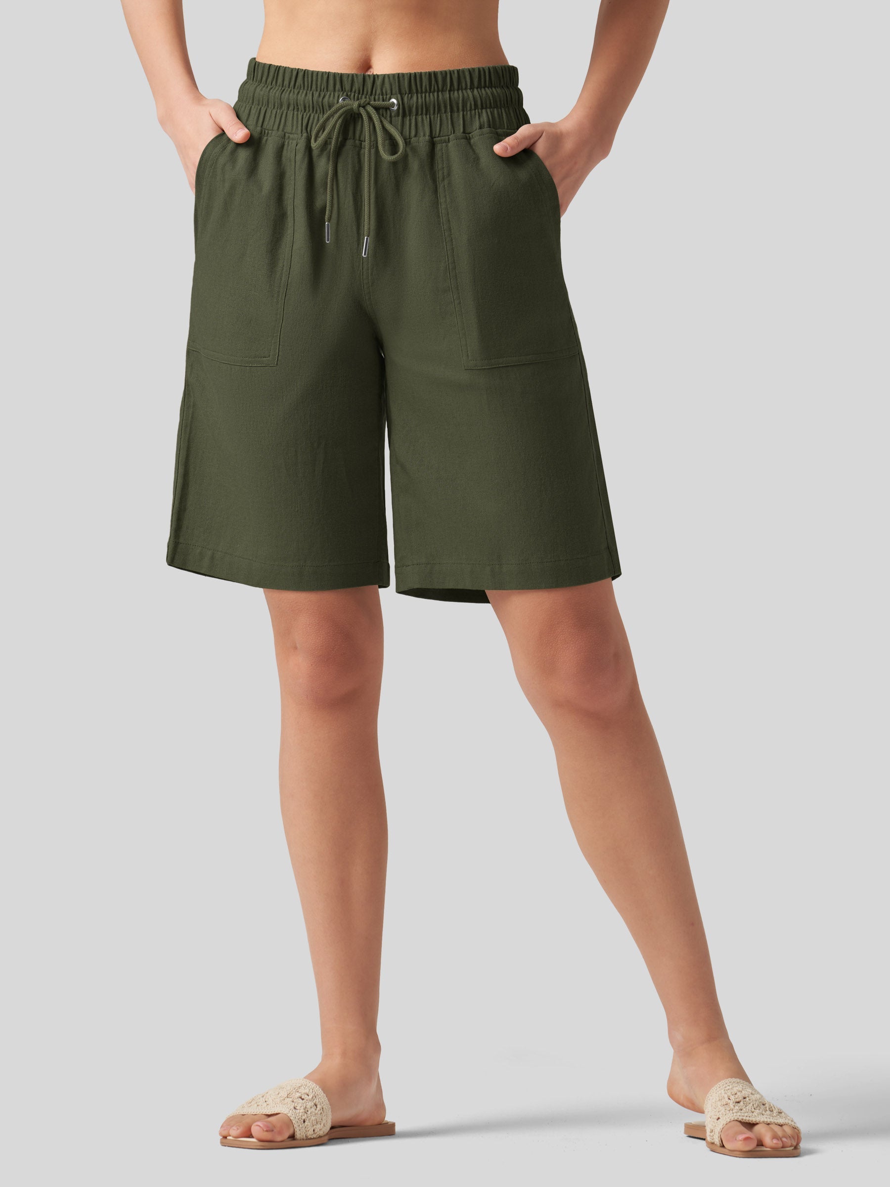 Women's Cotton Linen Easy Bermuda Shorts 10 Inch
