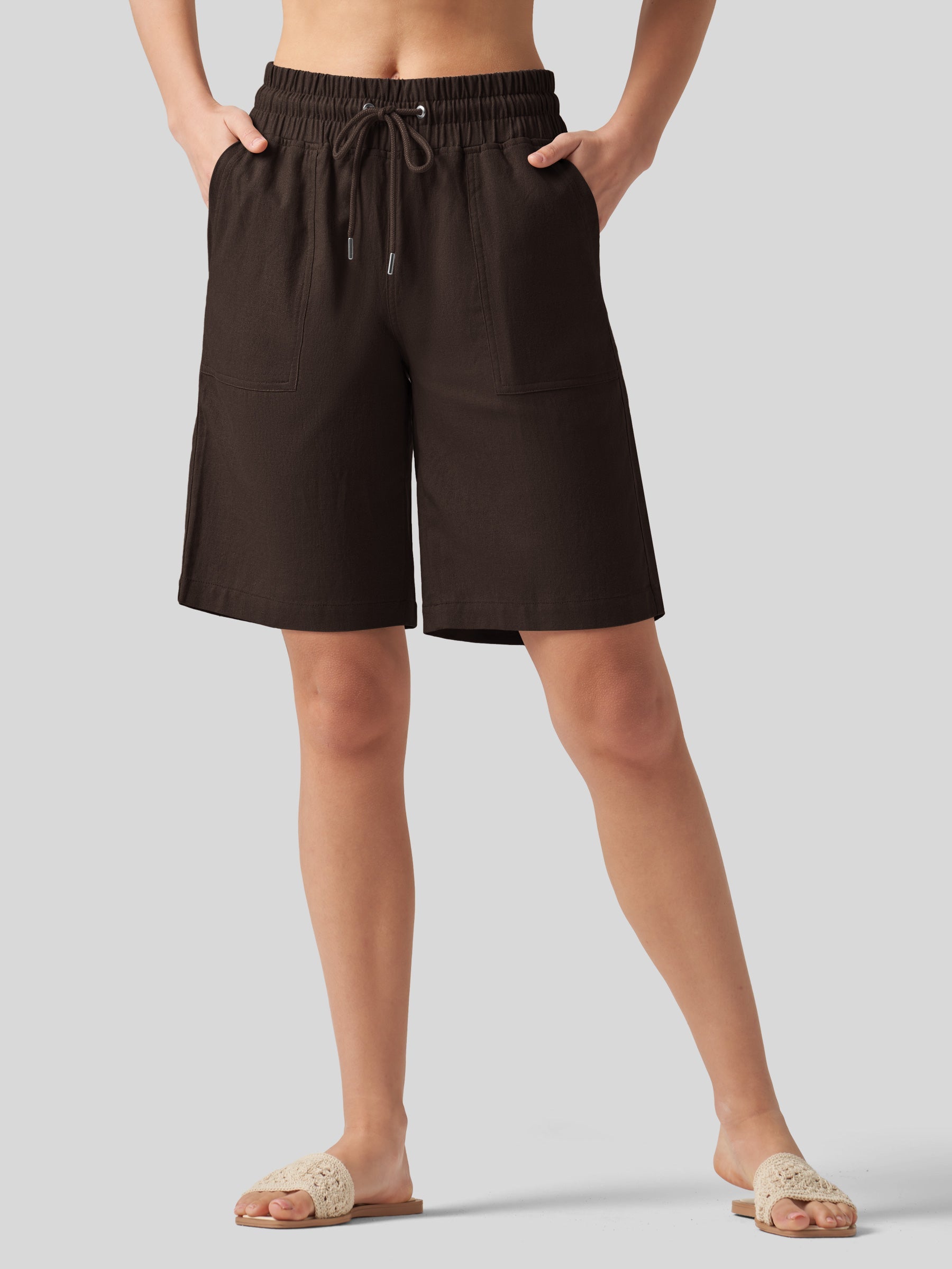 Women's Cotton Linen Easy Bermuda Shorts 10 Inch