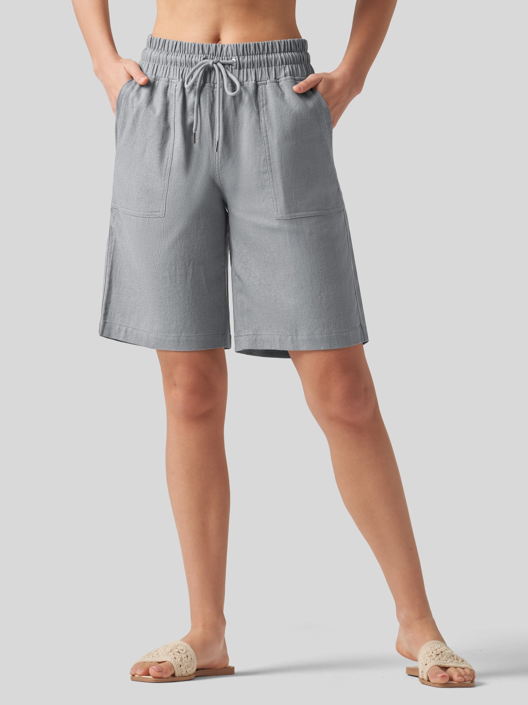 Women's Cotton Linen Easy Bermuda Shorts 10 Inch