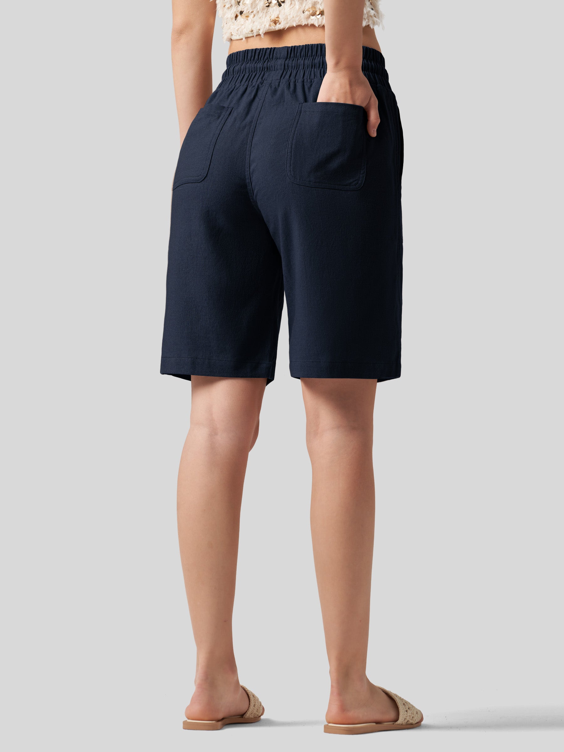 Women's Cotton Linen Easy Bermuda Shorts 10 Inch