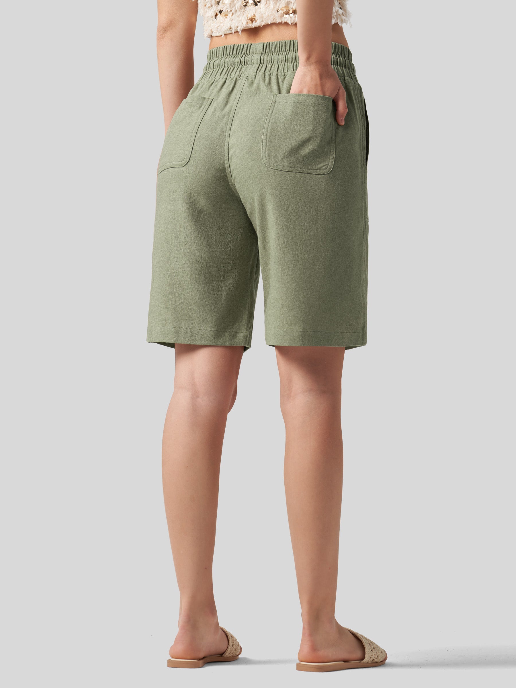 Women's Cotton Linen Easy Bermuda Shorts 10 Inch