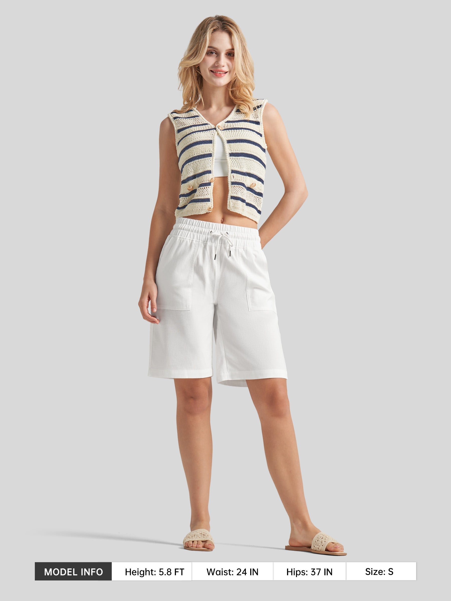 Women's Cotton Linen Easy Bermuda Shorts 10 Inch