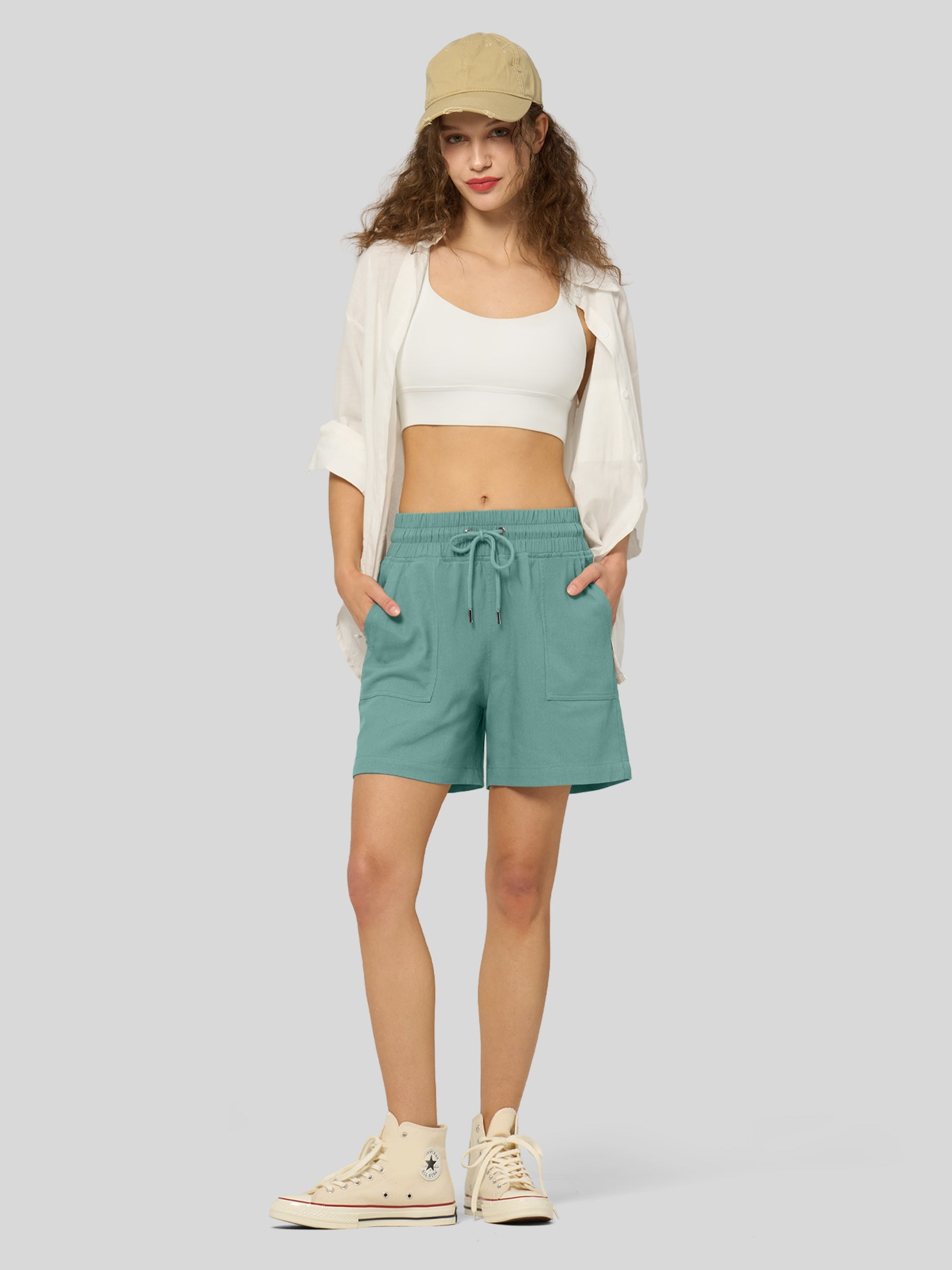 Women's Cotton Linen Easy Bermuda Shorts 5 Inch