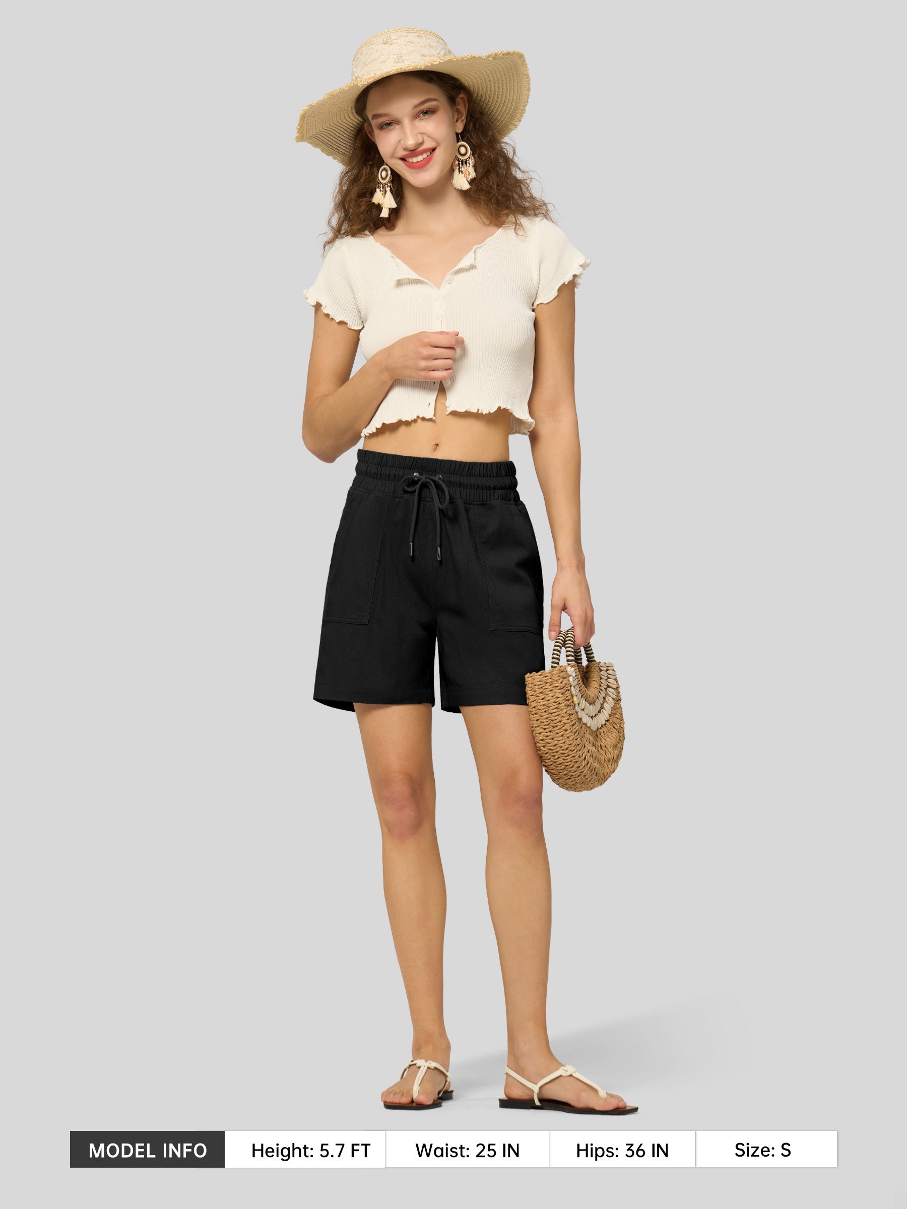 Women's Cotton Linen Easy Bermuda Shorts 5 Inch
