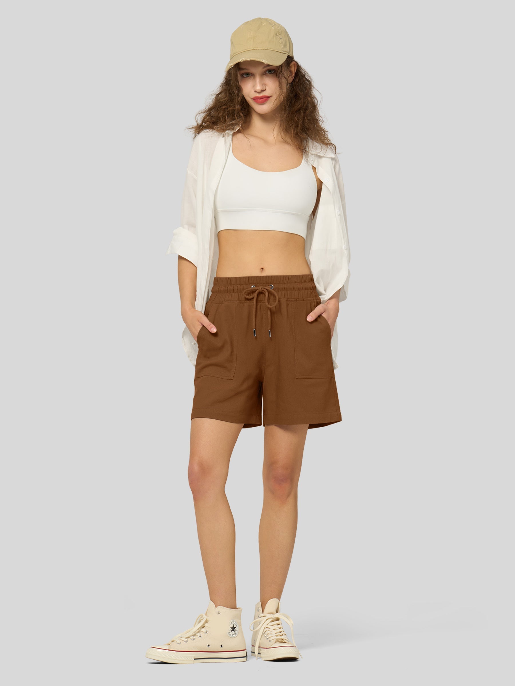 Women's Cotton Linen Easy Bermuda Shorts 5 Inch