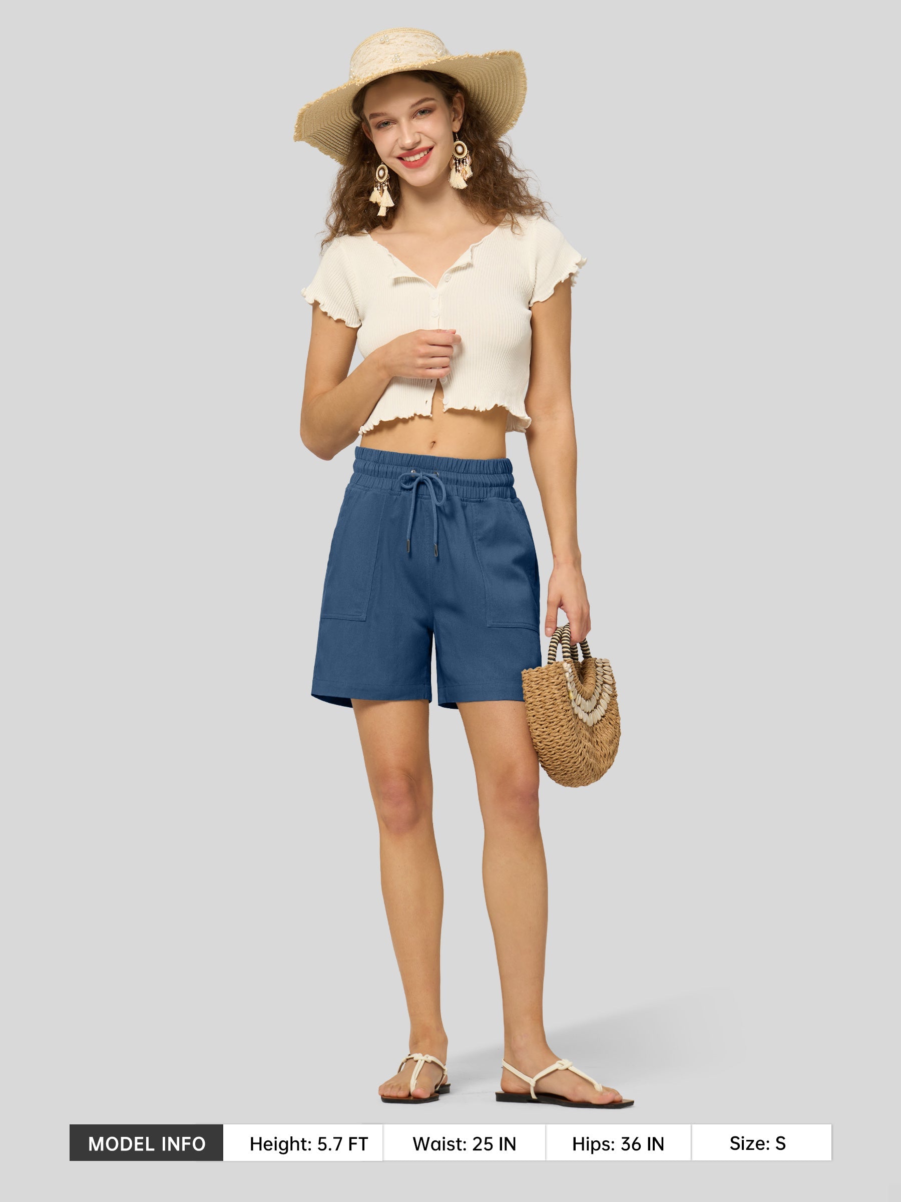 Women's Cotton Linen Easy Bermuda Shorts 5 Inch
