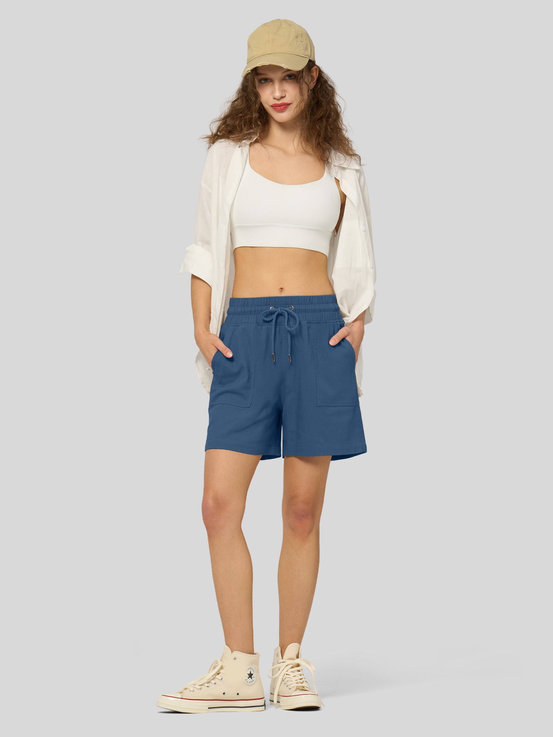 Women's Cotton Linen Easy Bermuda Shorts 5 Inch