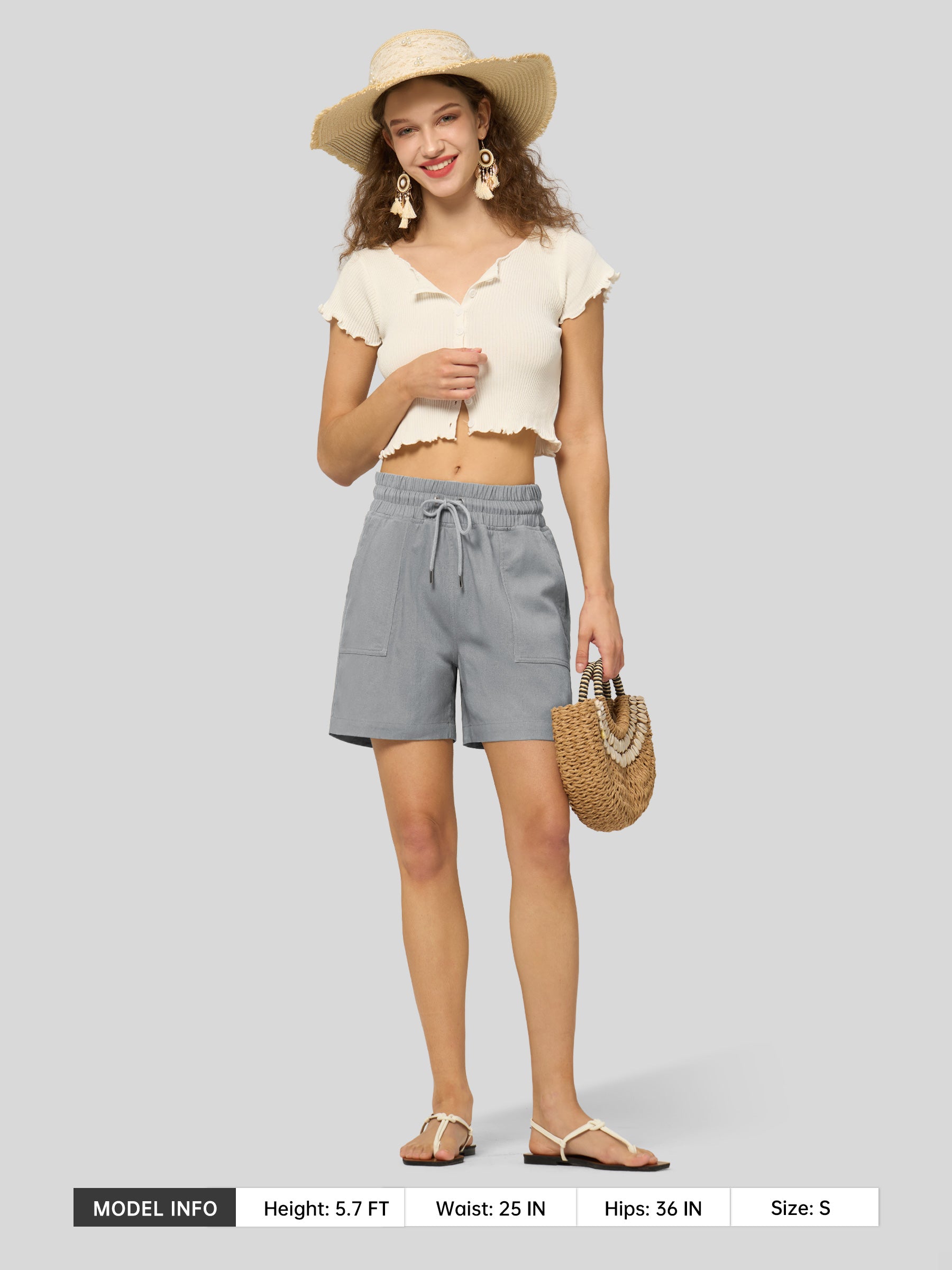 Women's Cotton Linen Easy Bermuda Shorts 5 Inch