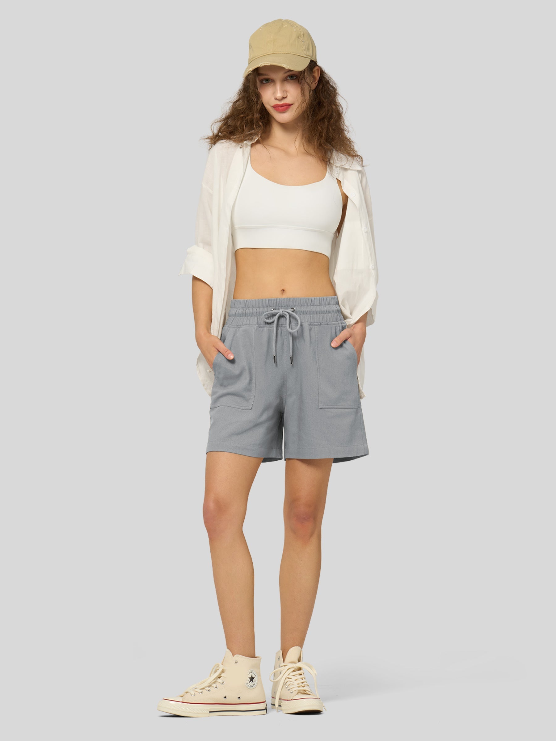 Women's Cotton Linen Easy Bermuda Shorts 5 Inch