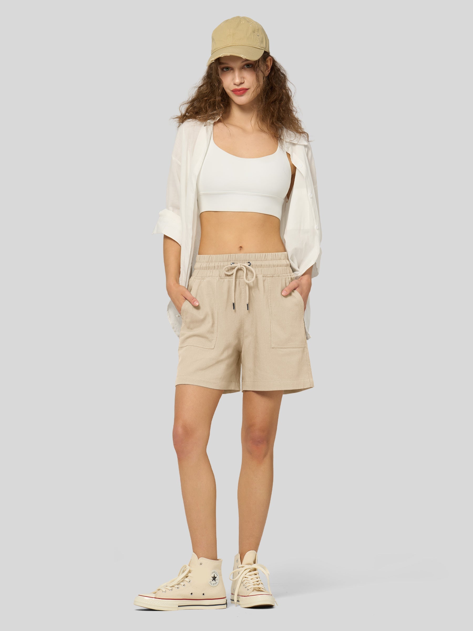 Women's Cotton Linen Easy Bermuda Shorts 5 Inch