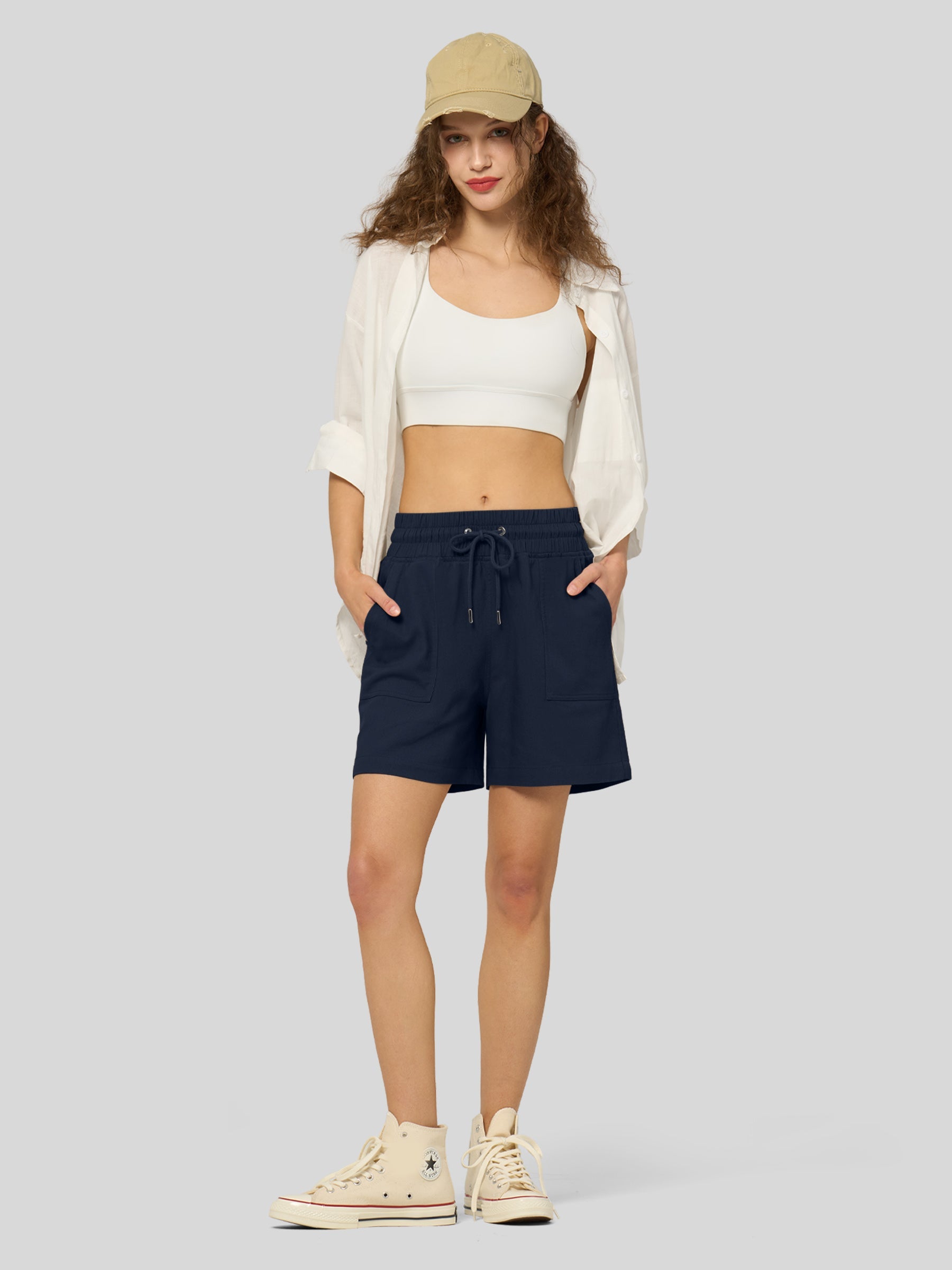 Women's Cotton Linen Easy Bermuda Shorts 5 Inch