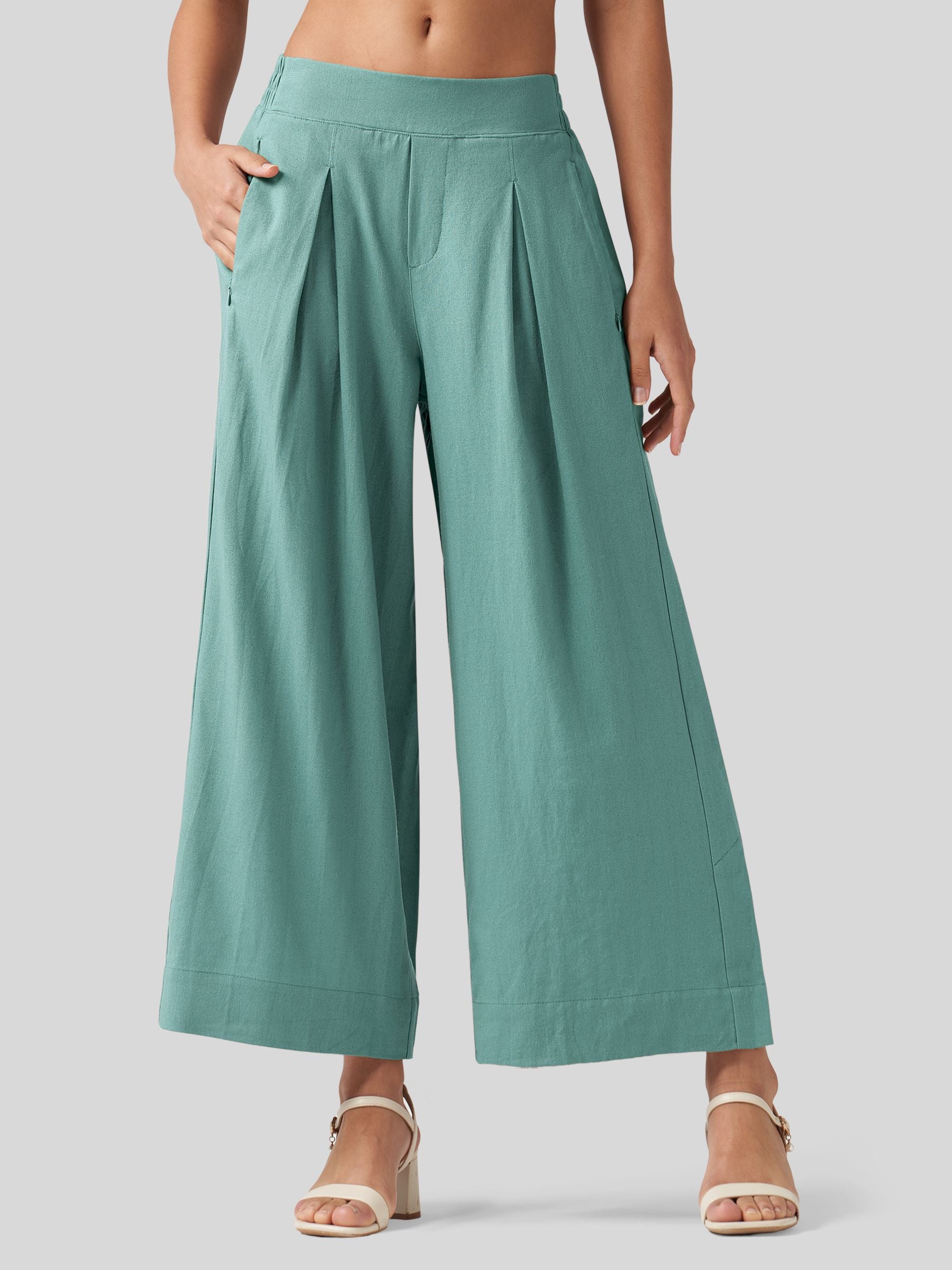 Women's Cotton Linen Wide-leg Cropped Pants