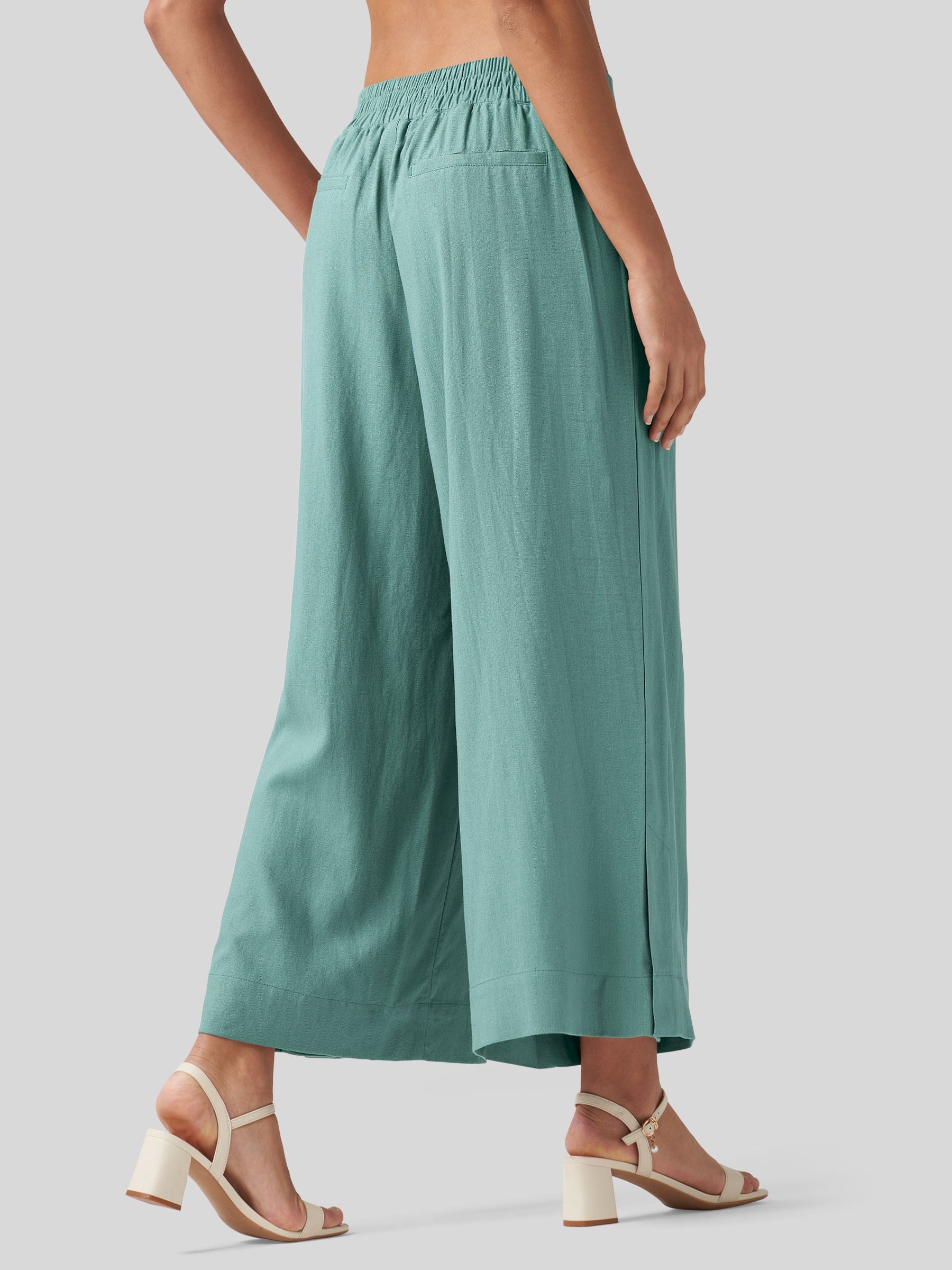 Women's Cotton Linen Wide-leg Cropped Pants