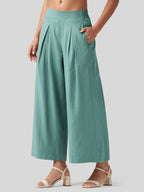 Women's Cotton Linen Wide-leg Cropped Pants