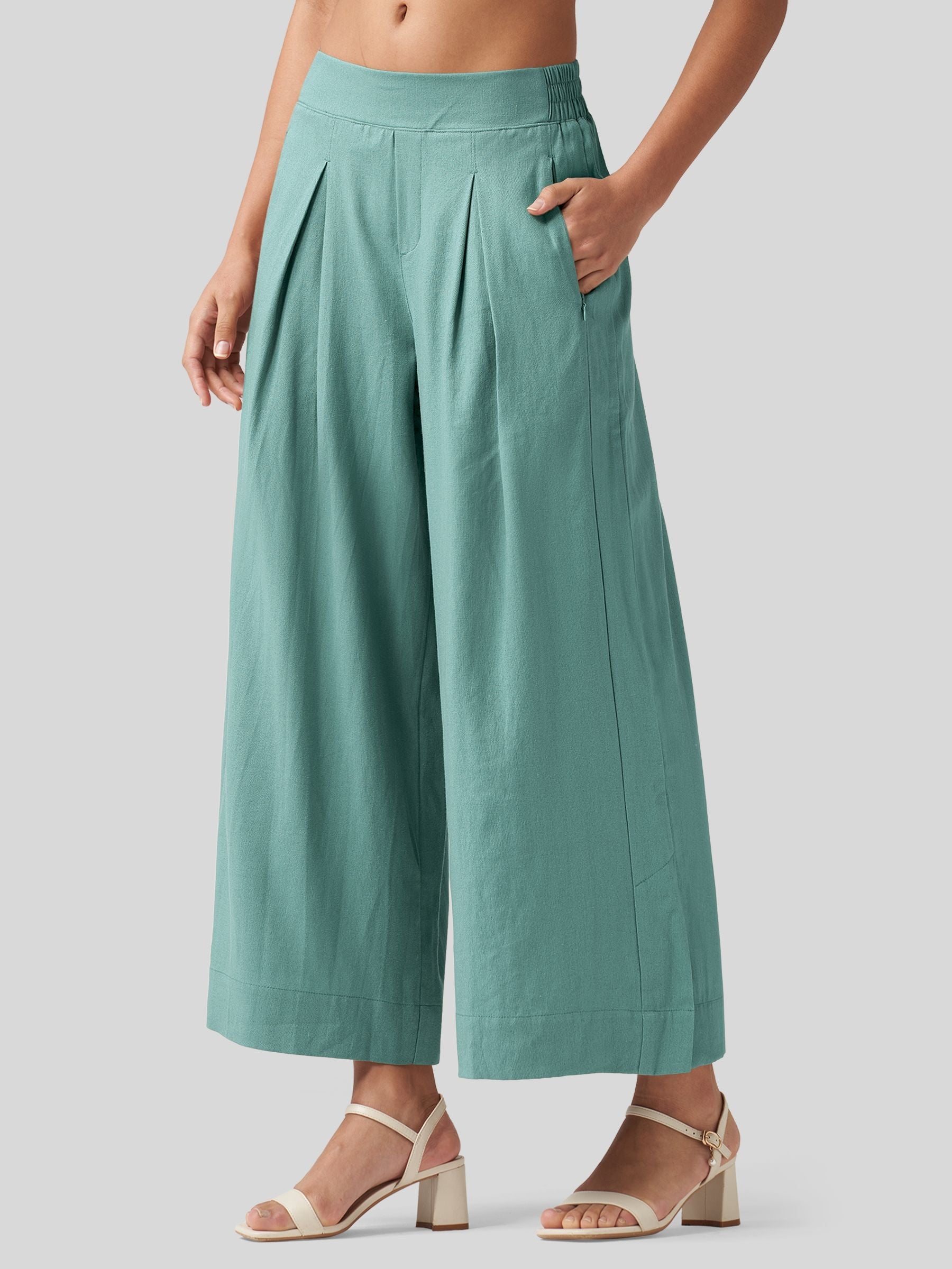 Women's Cotton Linen Wide-leg Cropped Pants
