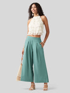 Women's Cotton Linen Wide-leg Cropped Pants