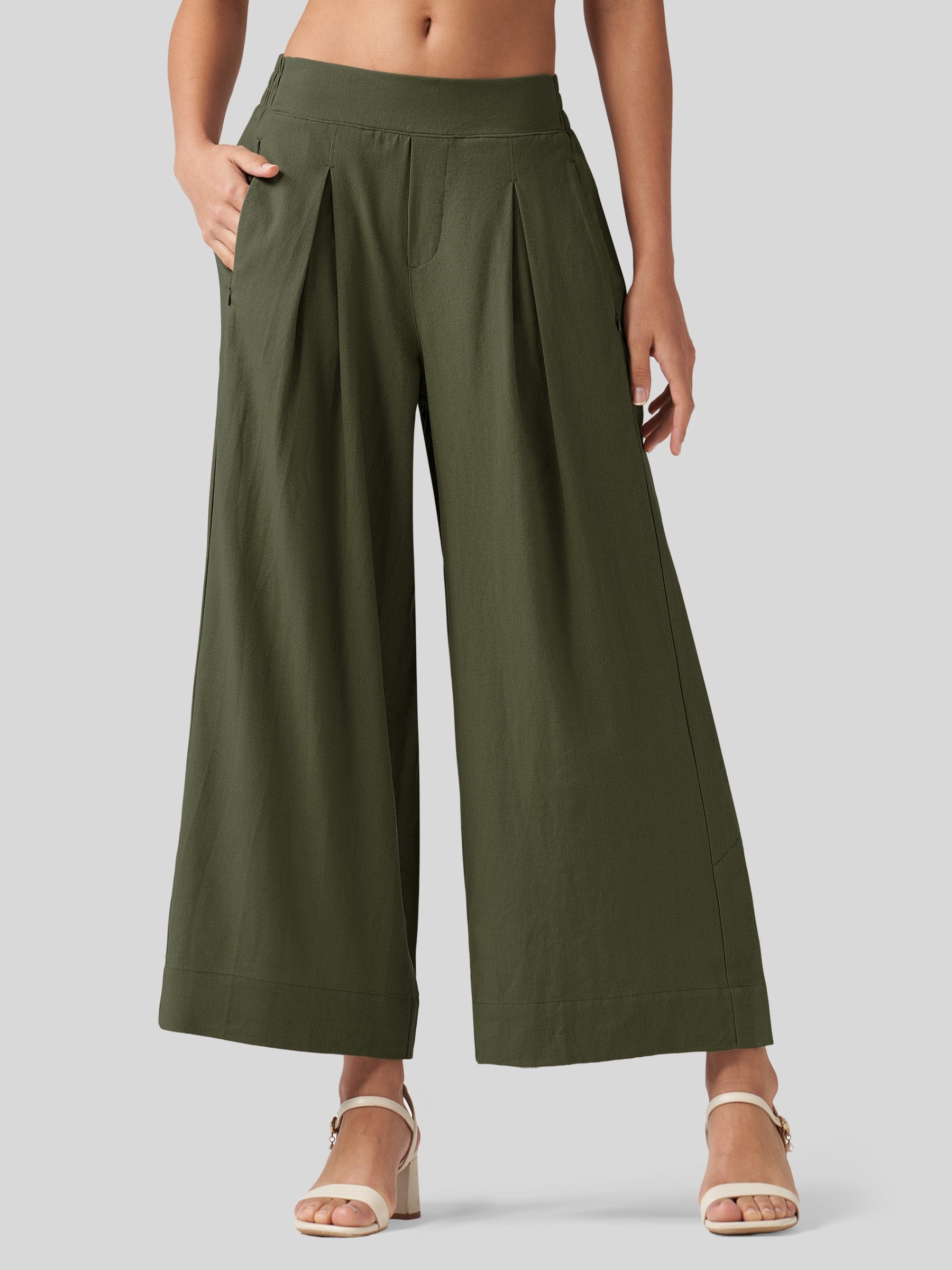 Women's Cotton Linen Wide-leg Cropped Pants