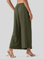 Women's Cotton Linen Wide-leg Cropped Pants