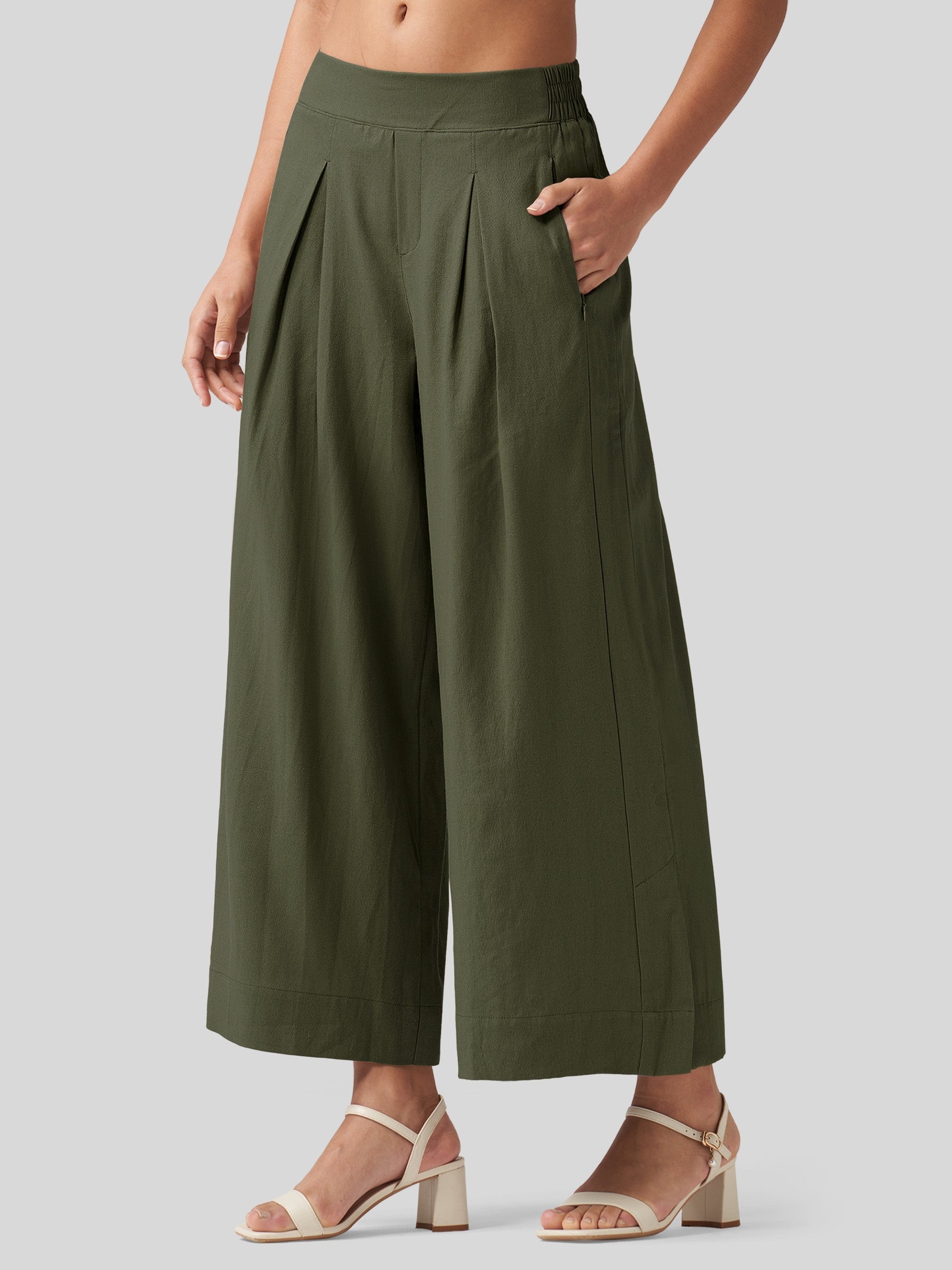Women's Cotton Linen Wide-leg Cropped Pants