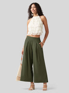 Women's Cotton Linen Wide-leg Cropped Pants