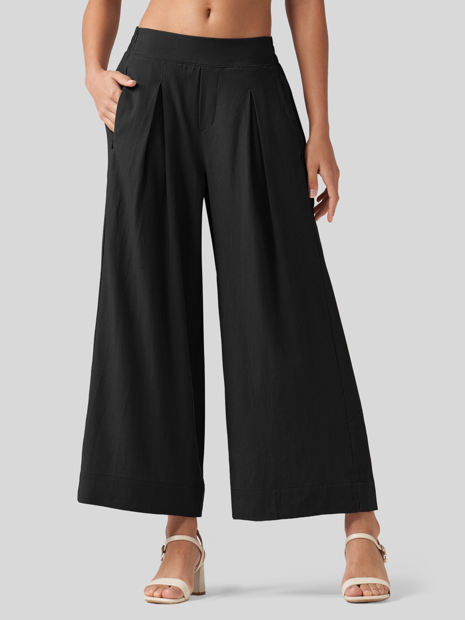 Women's Cotton Linen Wide-leg Cropped Pants