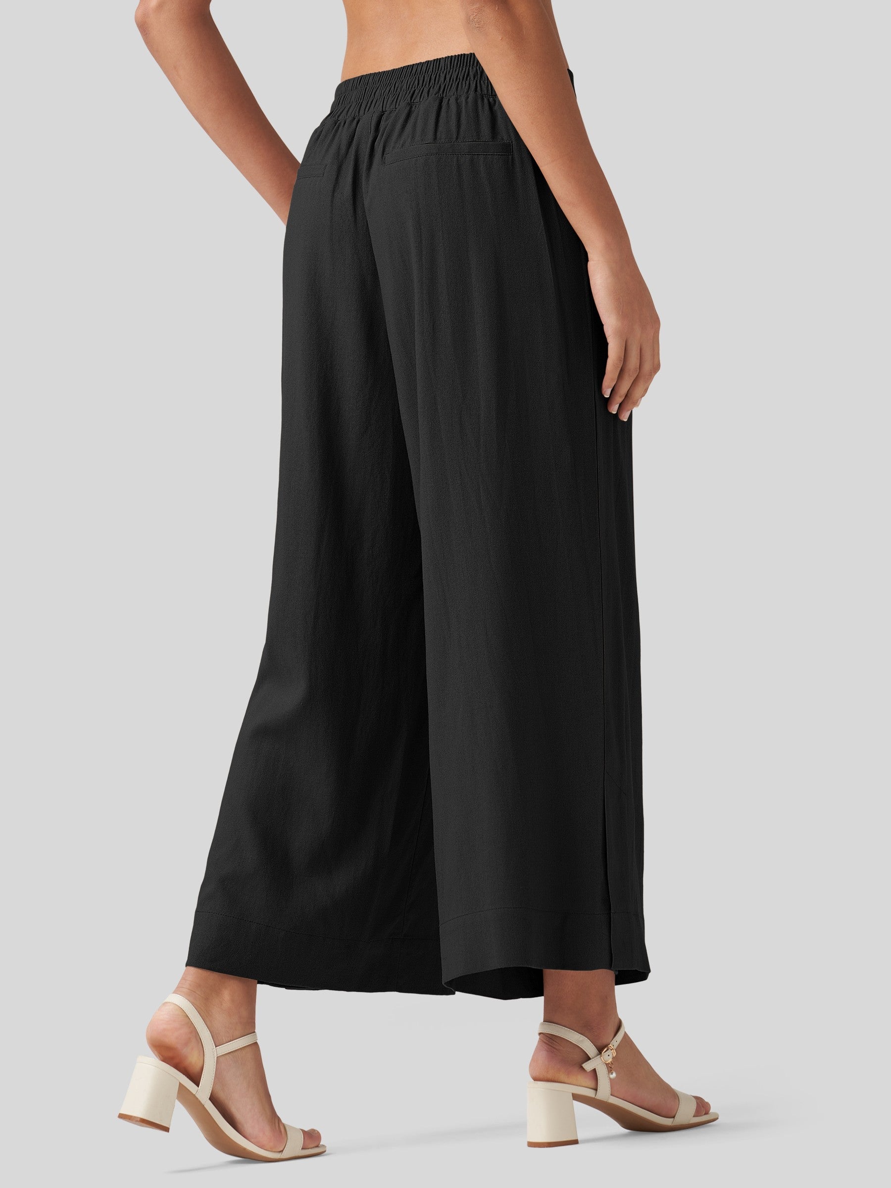 Women's Cotton Linen Wide-leg Cropped Pants