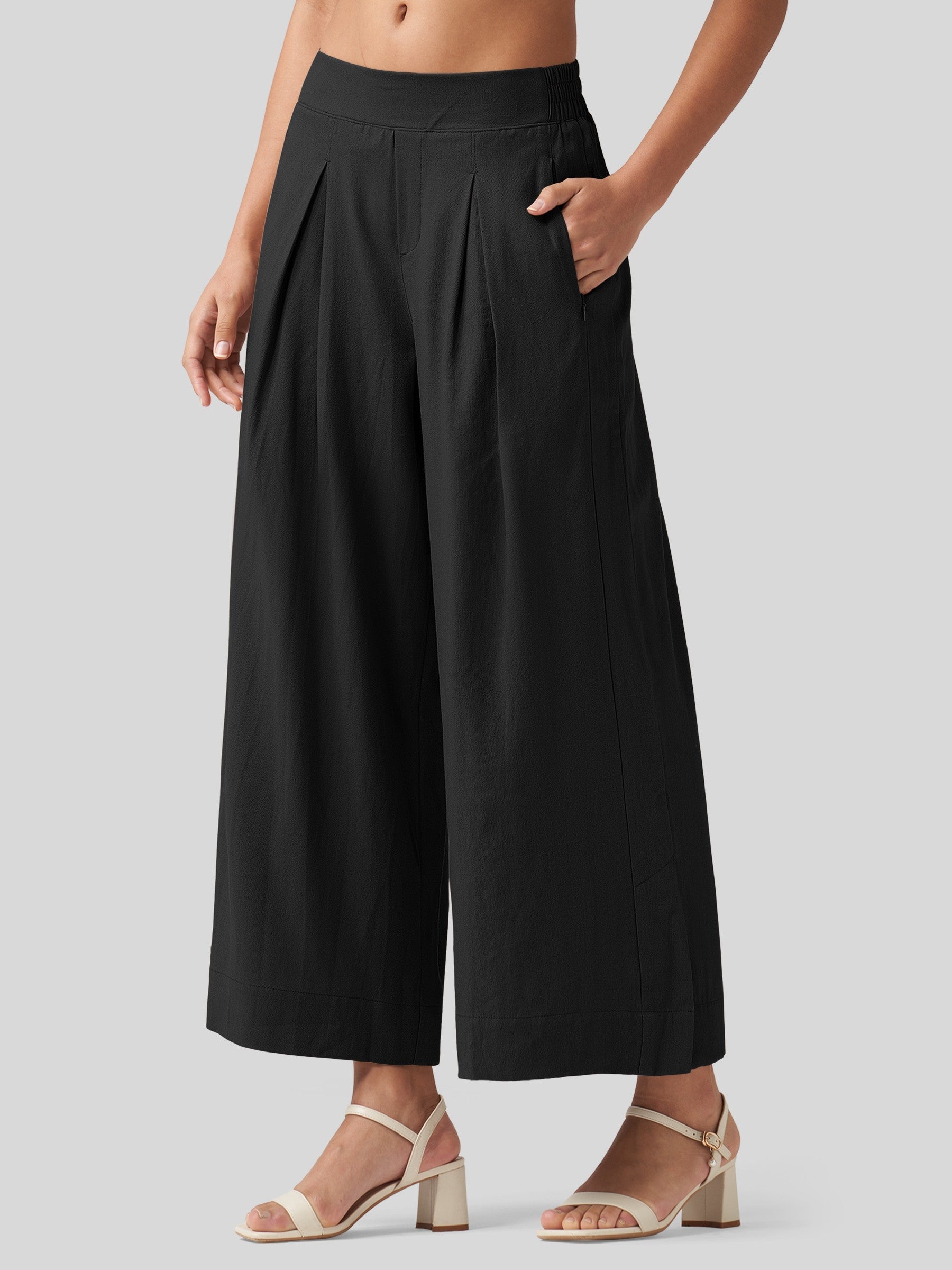 Women's Cotton Linen Wide-leg Cropped Pants
