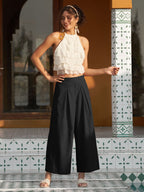 Women's Cotton Linen Wide-leg Cropped Pants