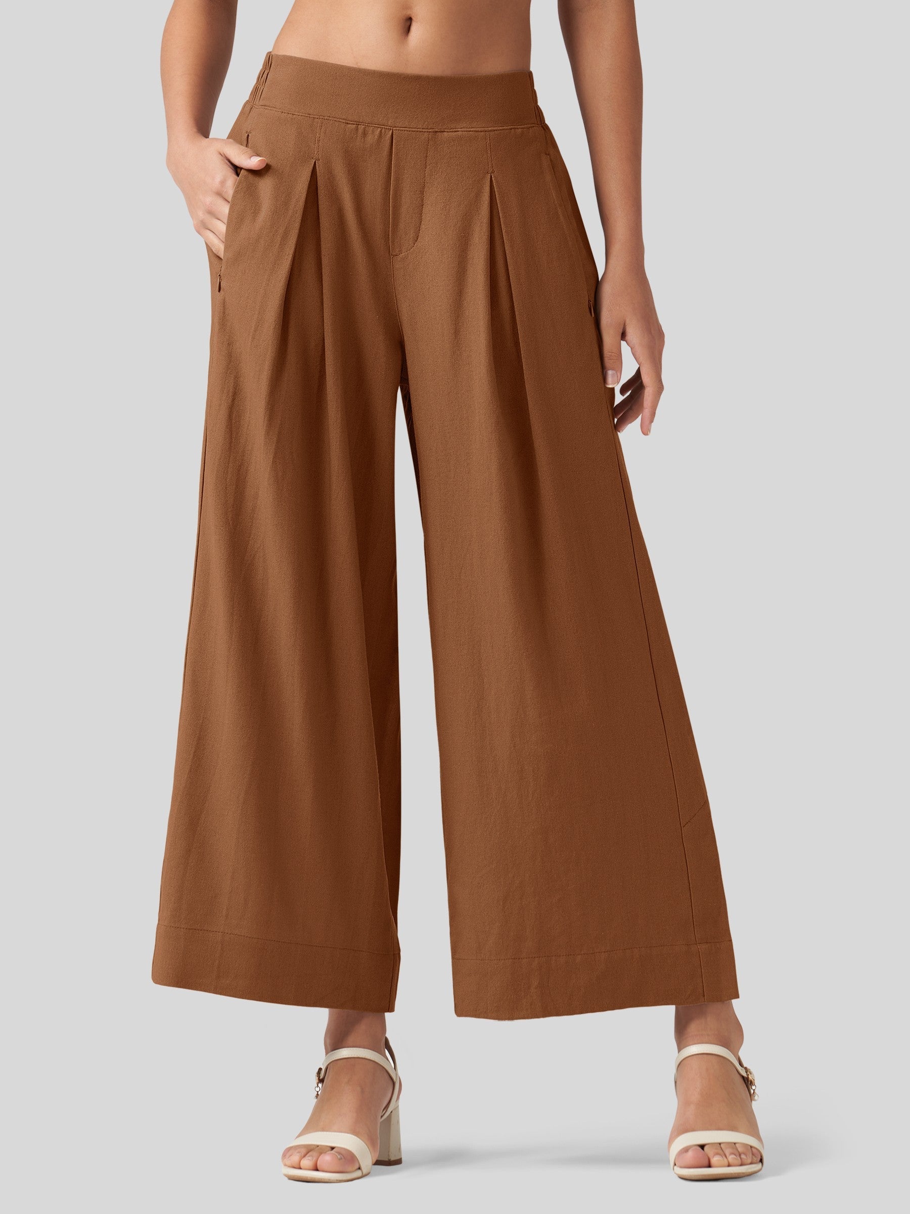 Women's Cotton Linen Wide-leg Cropped Pants