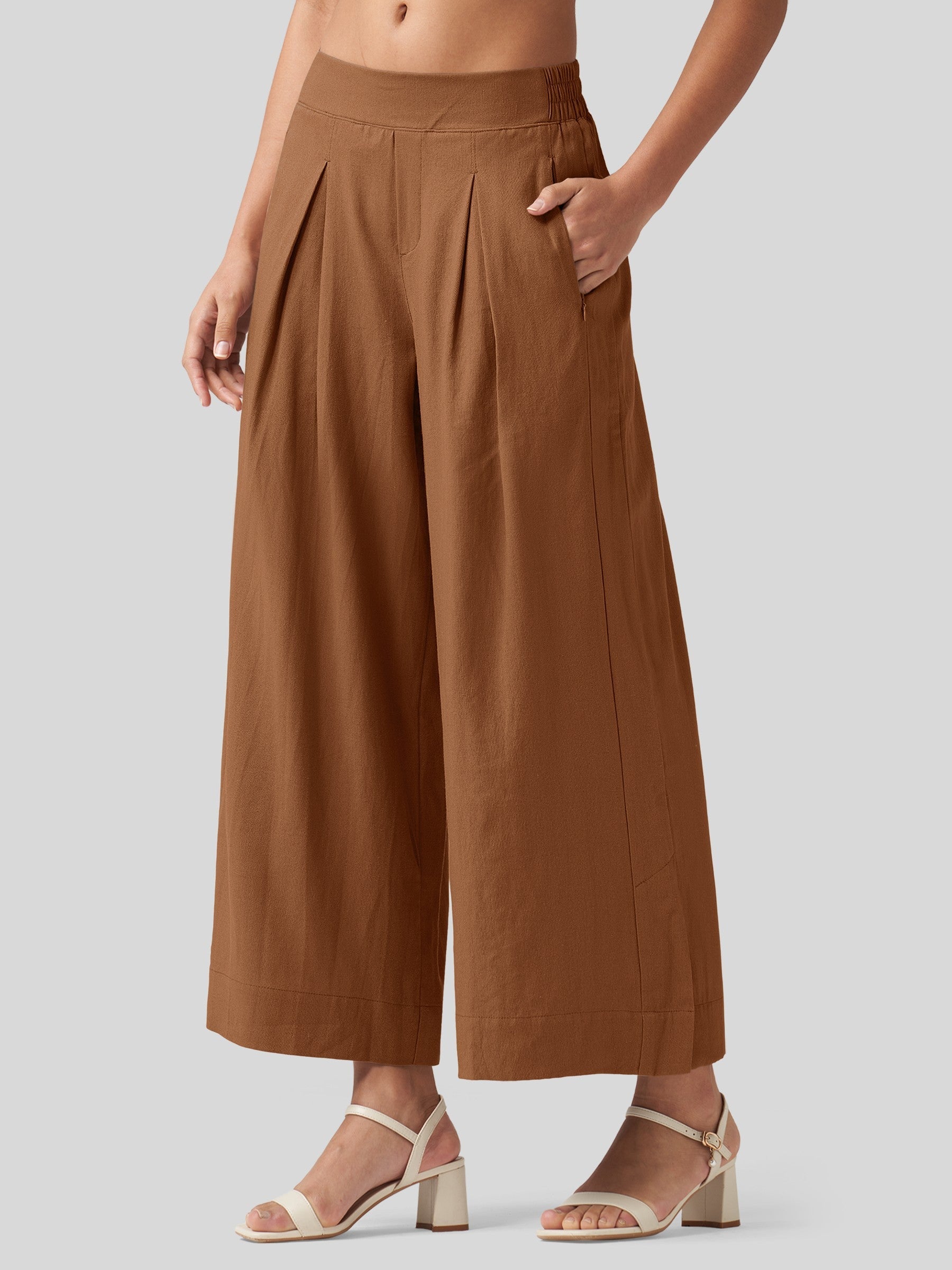 Women's Cotton Linen Wide-leg Cropped Pants