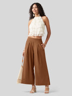 Women's Cotton Linen Wide-leg Cropped Pants