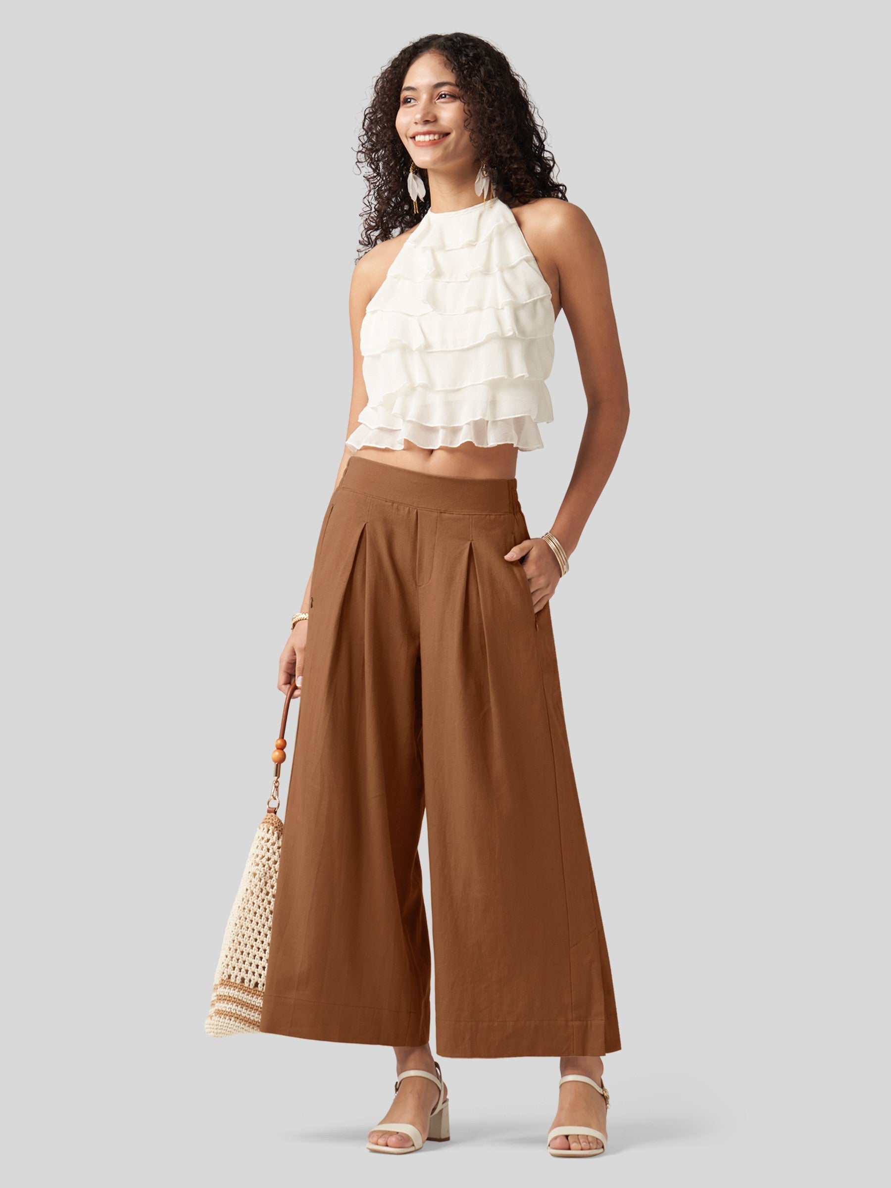 Women's Cotton Linen Wide-leg Cropped Pants