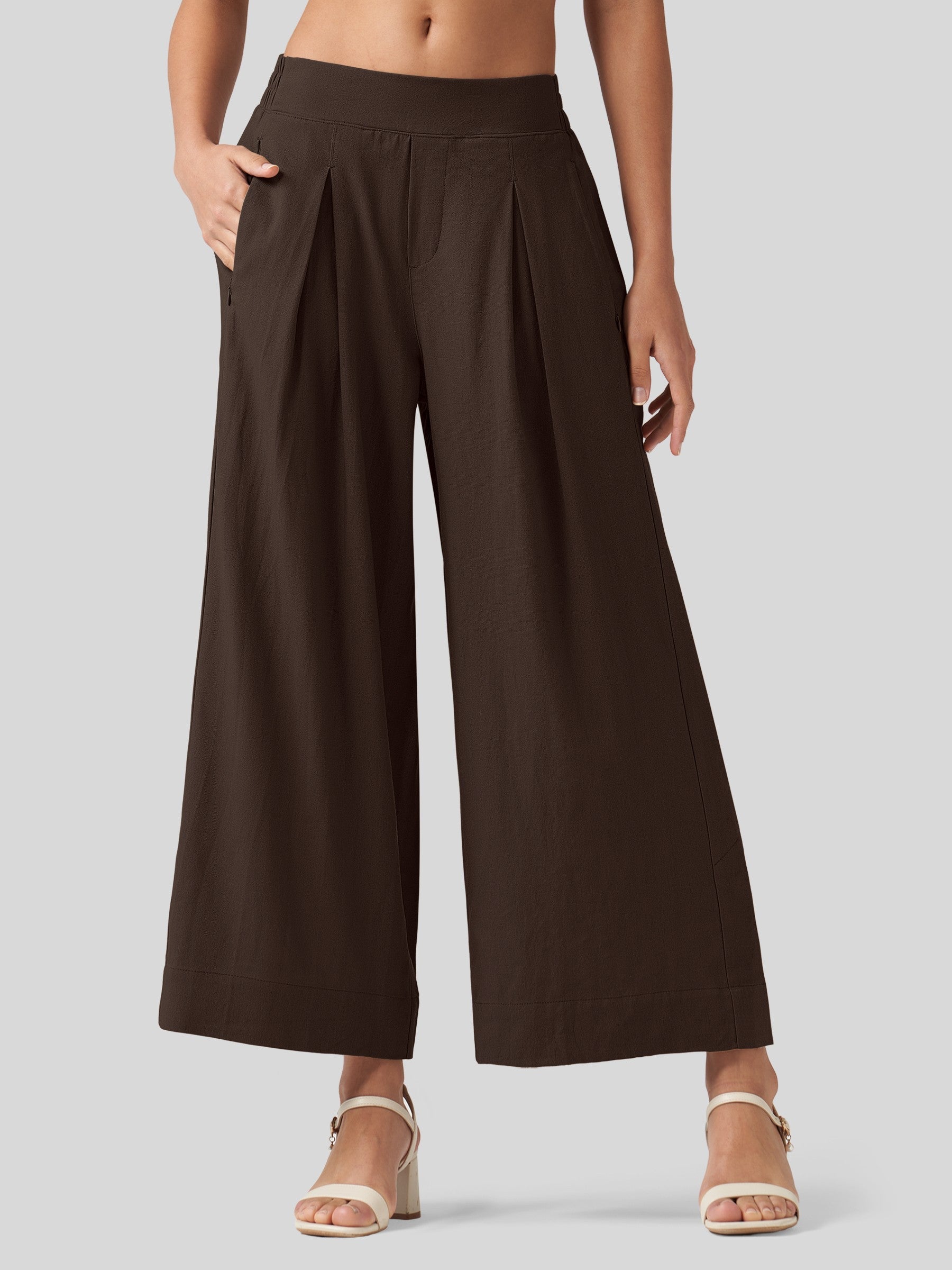 Women's Cotton Linen Wide-leg Cropped Pants