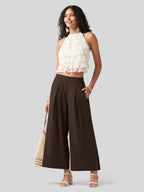 Women's Cotton Linen Wide-leg Cropped Pants