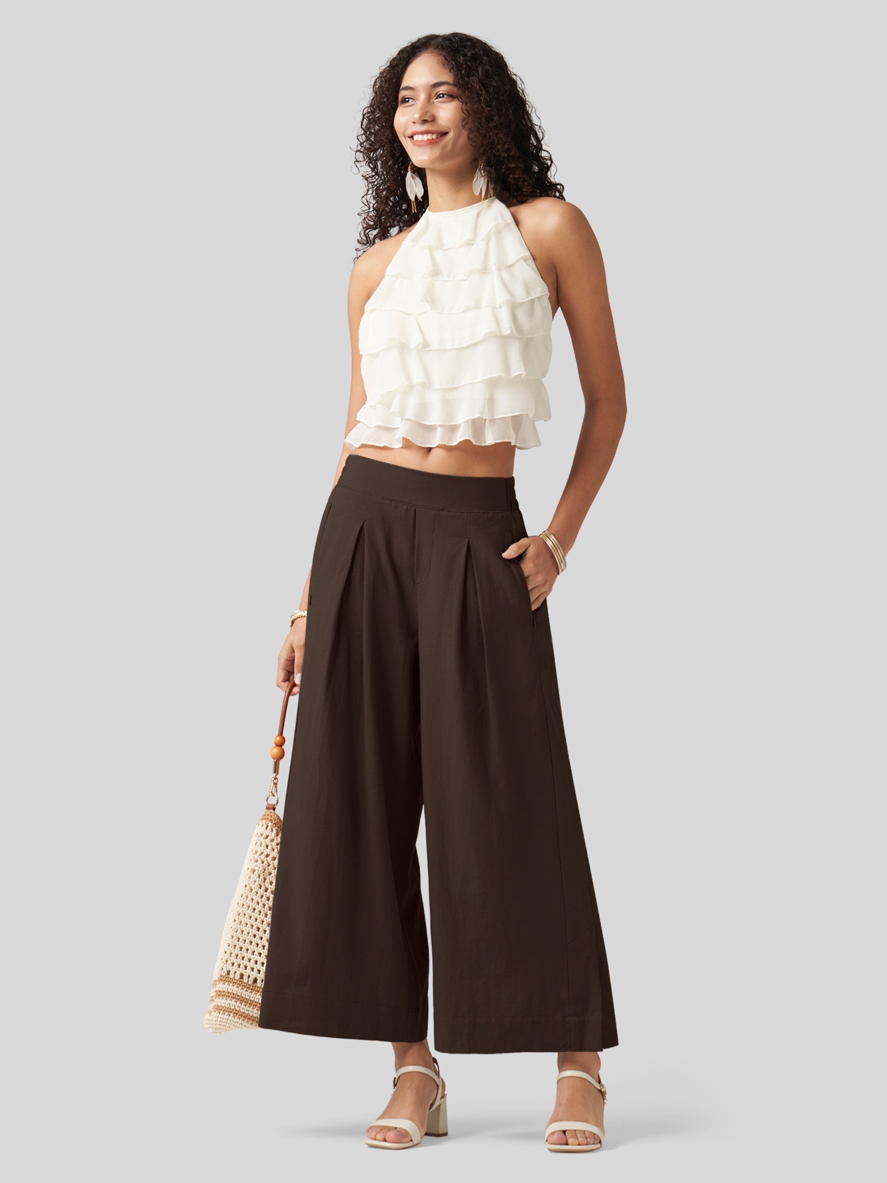 Women's Cotton Linen Wide-leg Cropped Pants