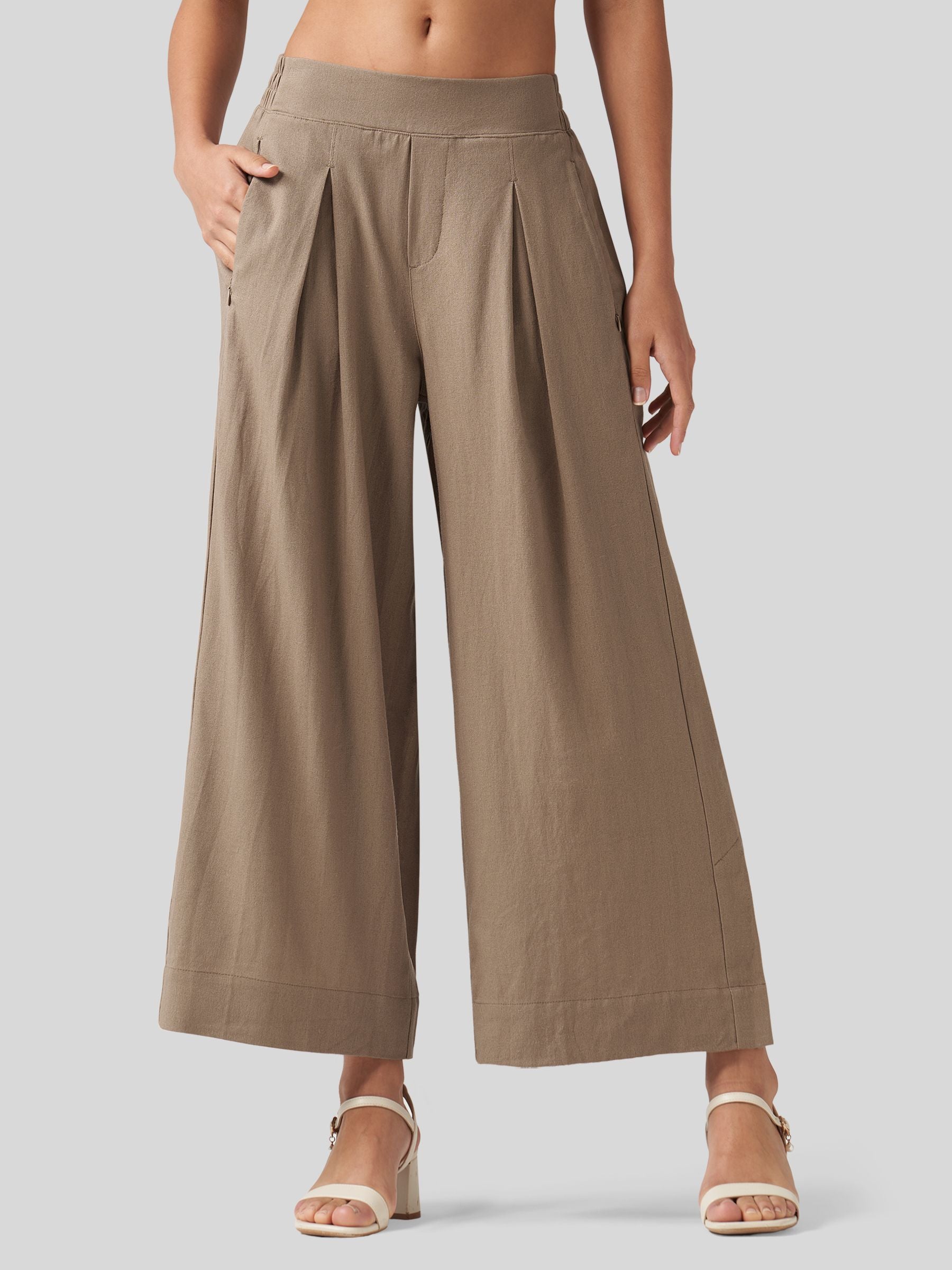 Women's Cotton Linen Wide-leg Cropped Pants